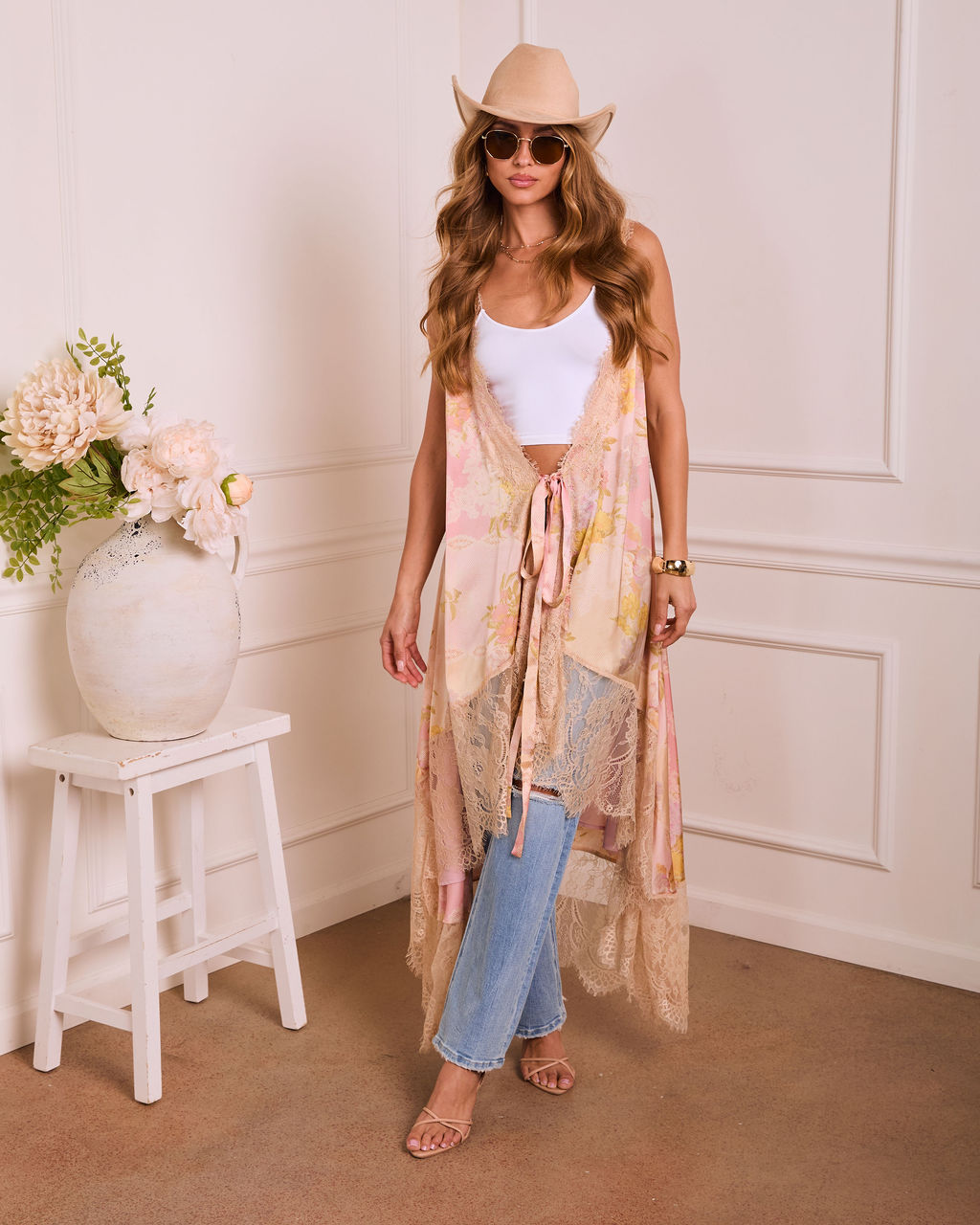 Soft Rise Wrap Floral Satin Lace Midi Dress - Image 6