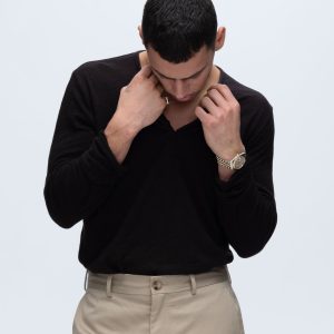 Slub Jersey Destroyed Wash Henley - Black