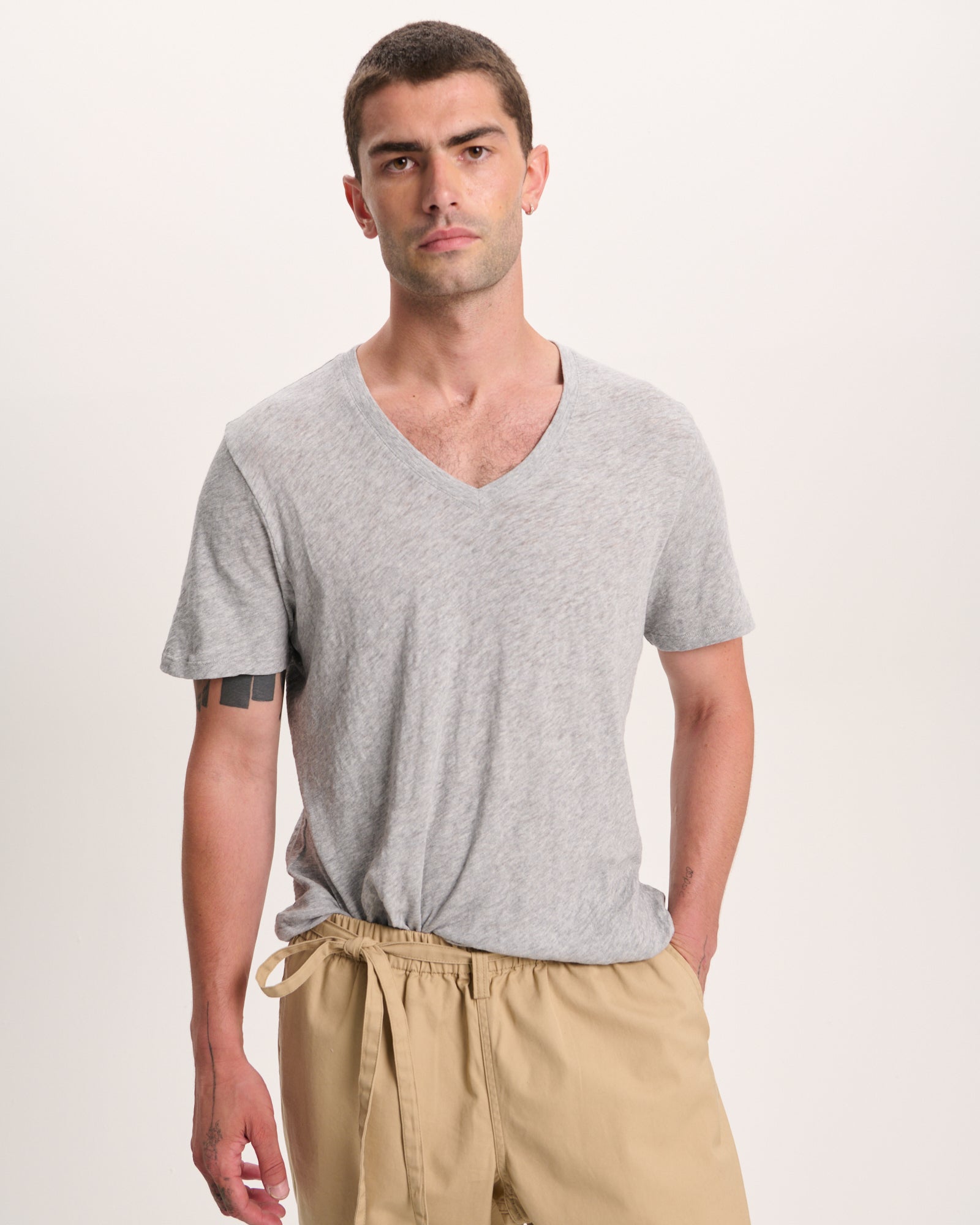 Slub Jersey V-Neck Tee - Heather Grey