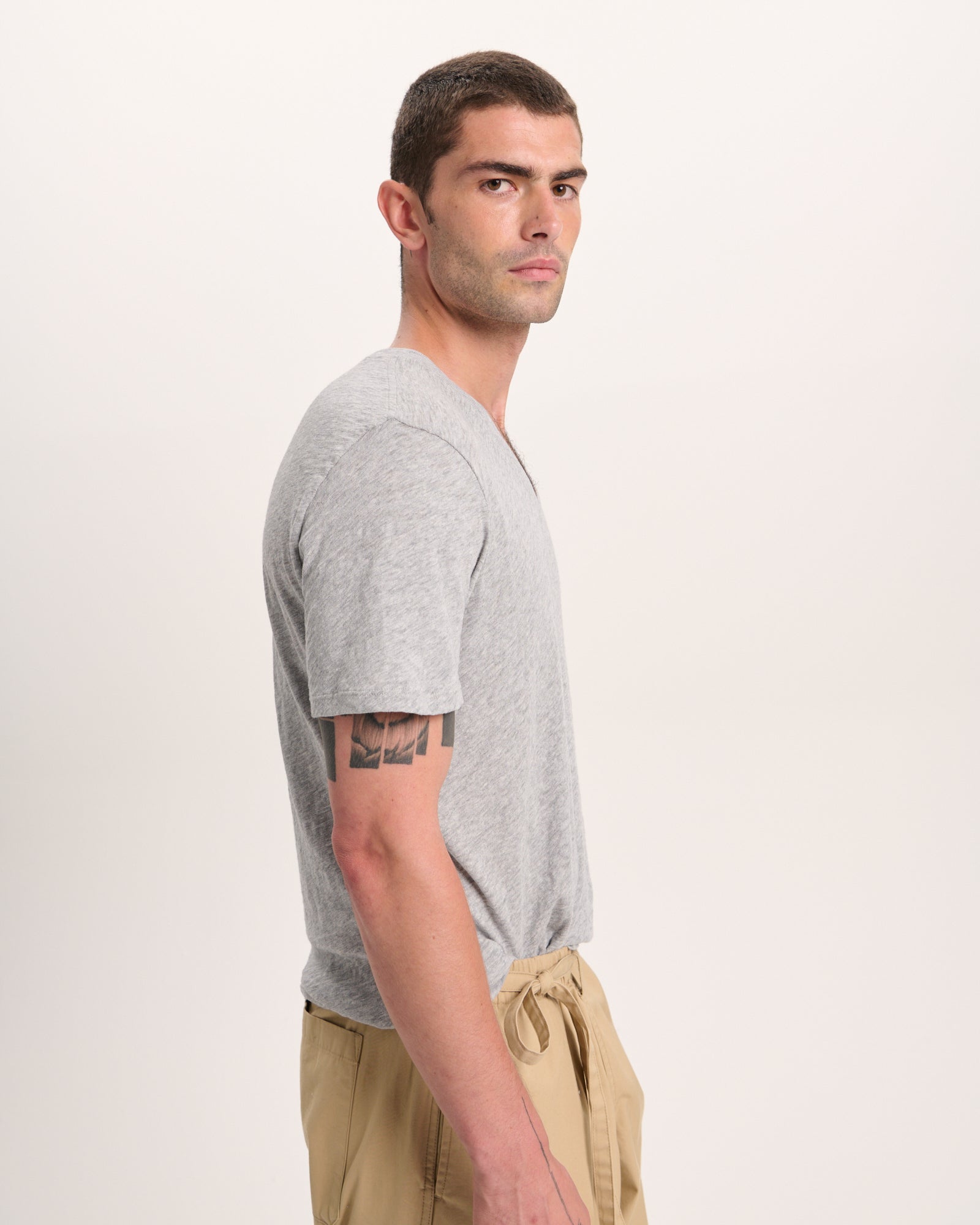 Slub Jersey V-Neck Tee - Heather Grey - Image 3
