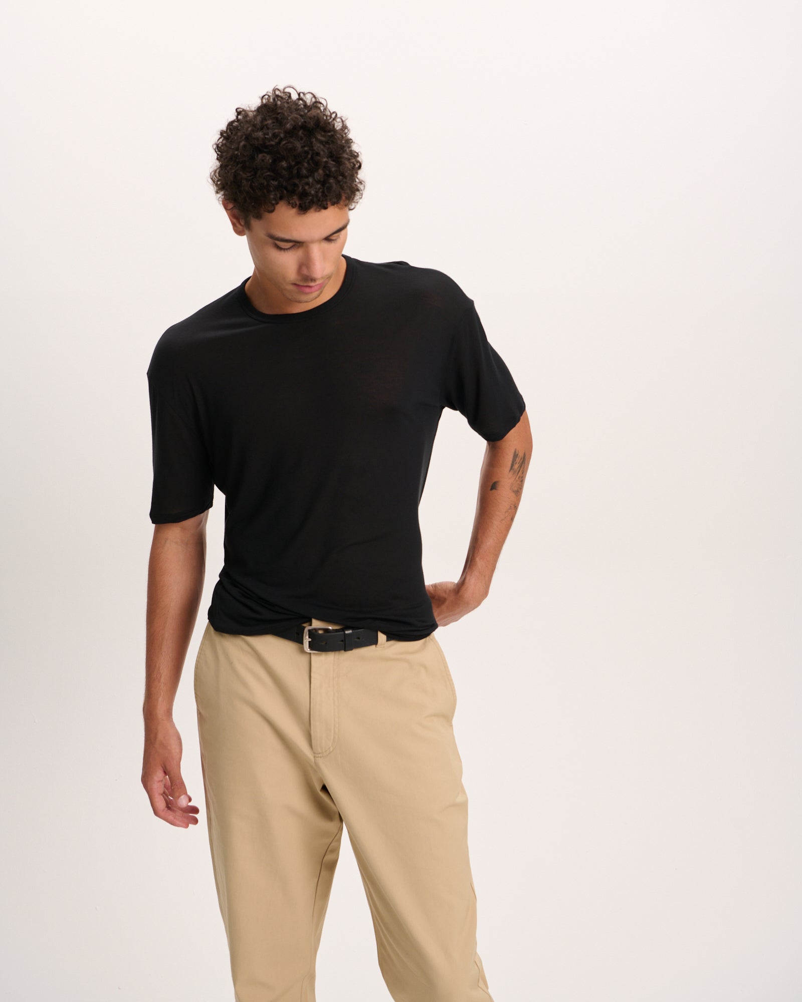 Modal Jersey Crew Neck Tee - Black - Image 2