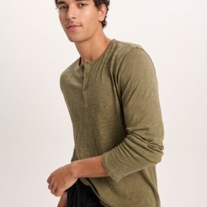 Slub Jersey Destroyed Wash Henley - Army