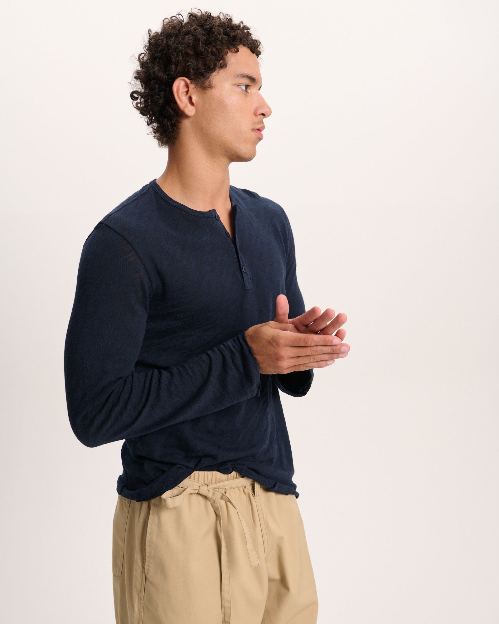Slub Jersey Destroyed Wash Henley - Midnight - Image 2