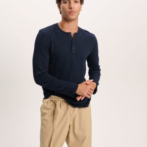 Slub Jersey Destroyed Wash Henley - Midnight