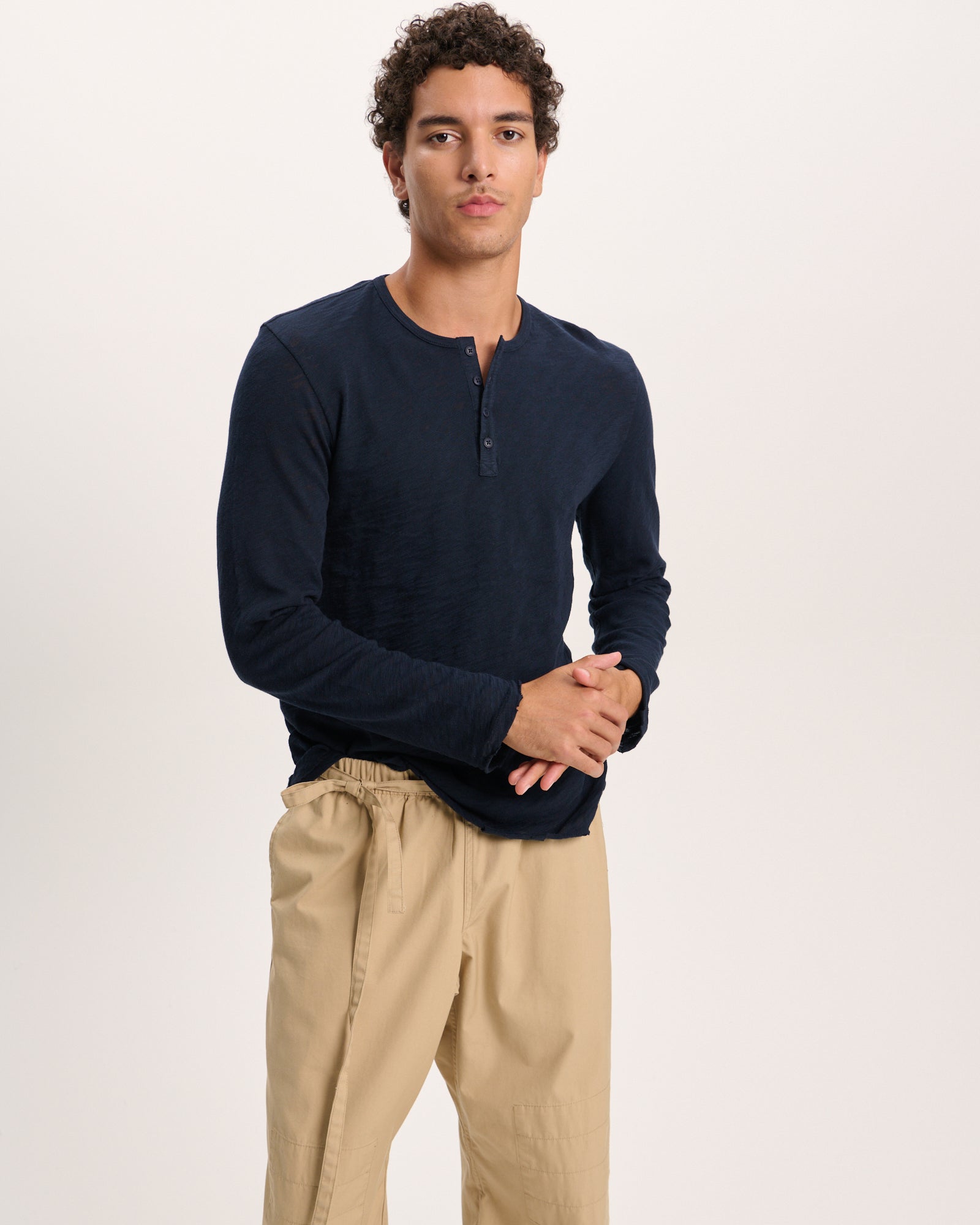 Slub Jersey Destroyed Wash Henley - Midnight