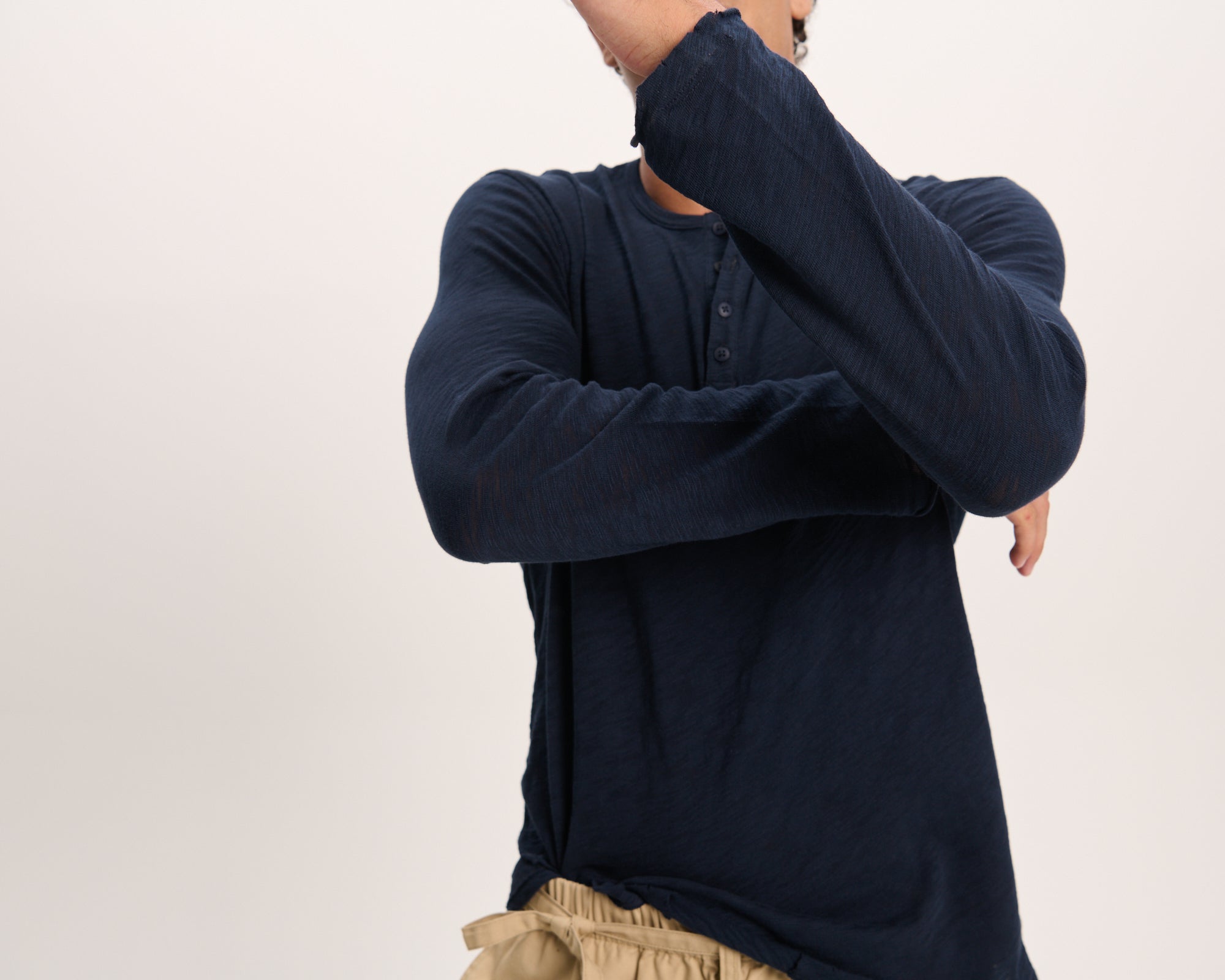 Slub Jersey Destroyed Wash Henley - Midnight - Image 5