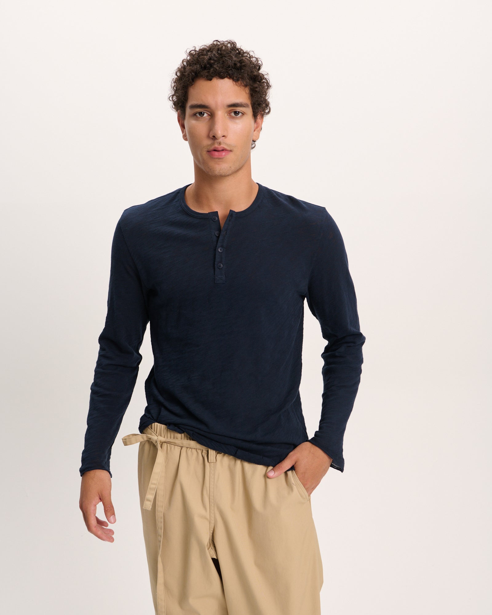 Slub Jersey Destroyed Wash Henley - Midnight - Image 3