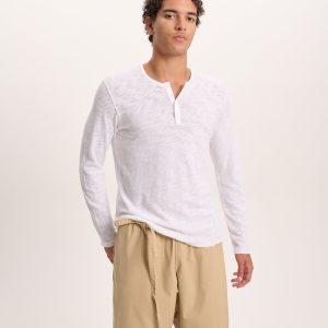 Slub Jersey Destroyed Wash Henley - White
