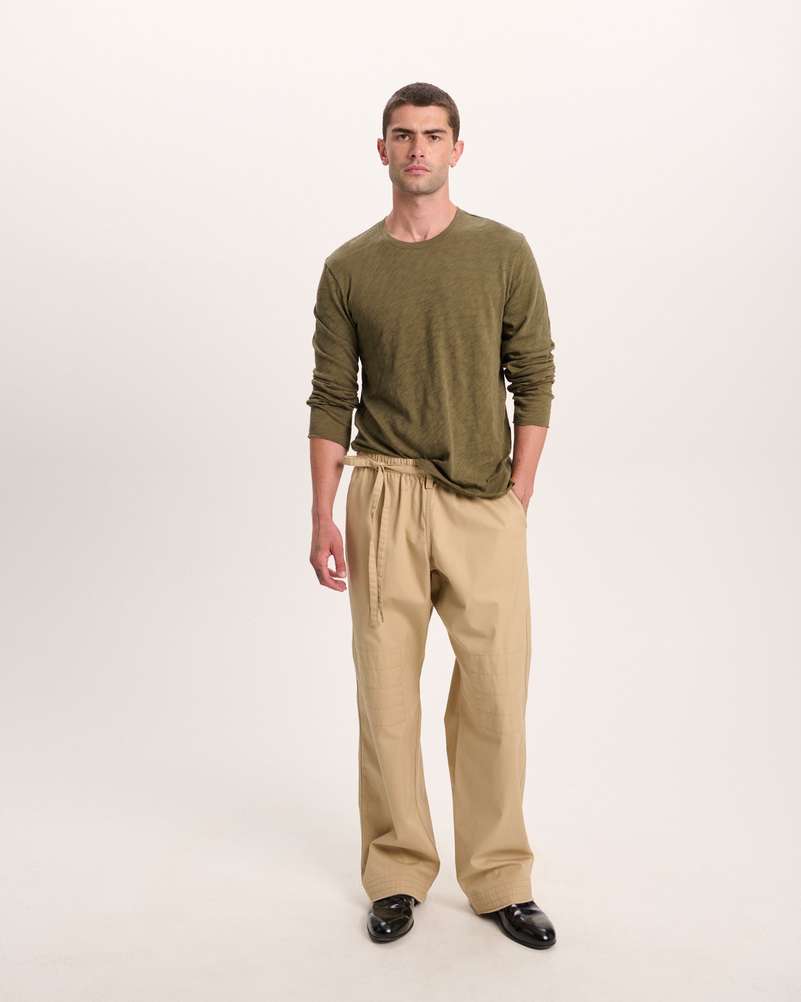 Slub Jersey Long Sleeve Destroyed Wash Tee - Army - Image 2