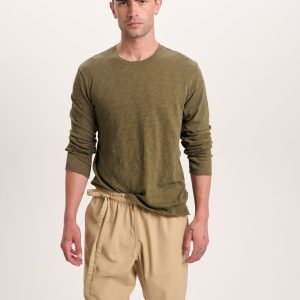 Slub Jersey Long Sleeve Destroyed Wash Tee - Army