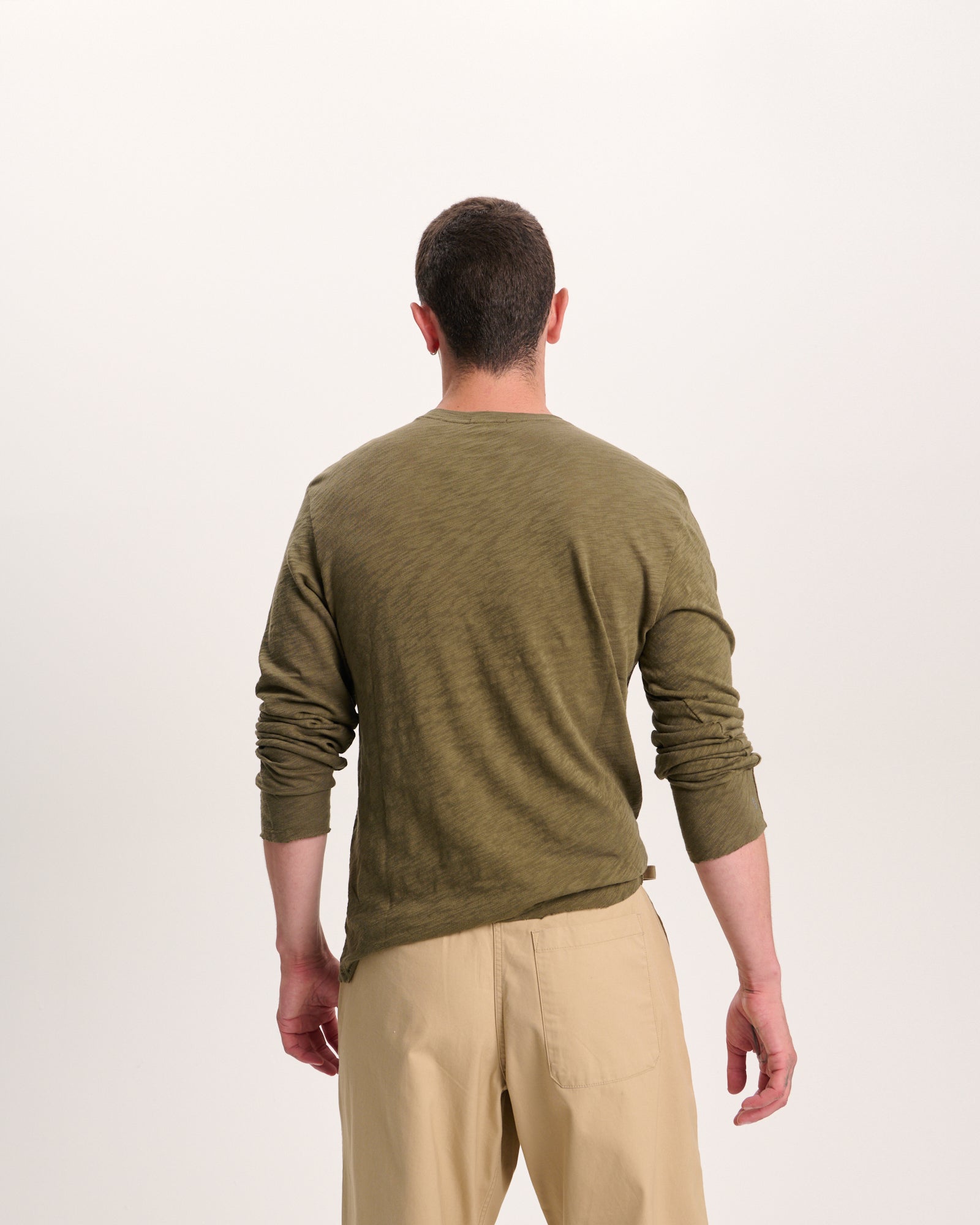Slub Jersey Long Sleeve Destroyed Wash Tee - Army - Image 4