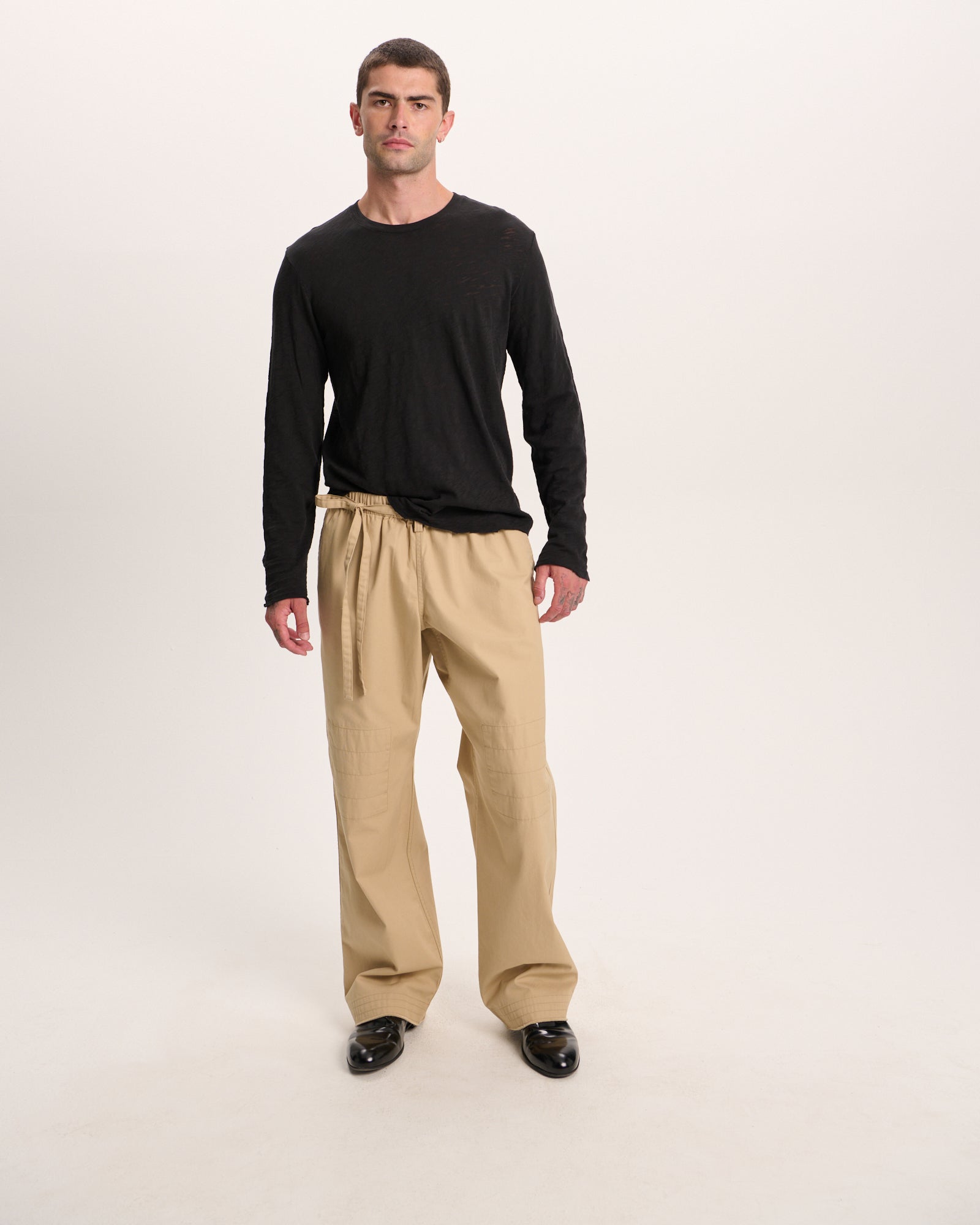 Slub Jersey Long Sleeve Destroyed Wash Tee - Black - Image 4