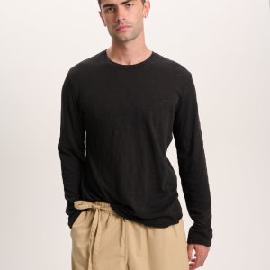 Slub Jersey Long Sleeve Destroyed Wash Tee - Black