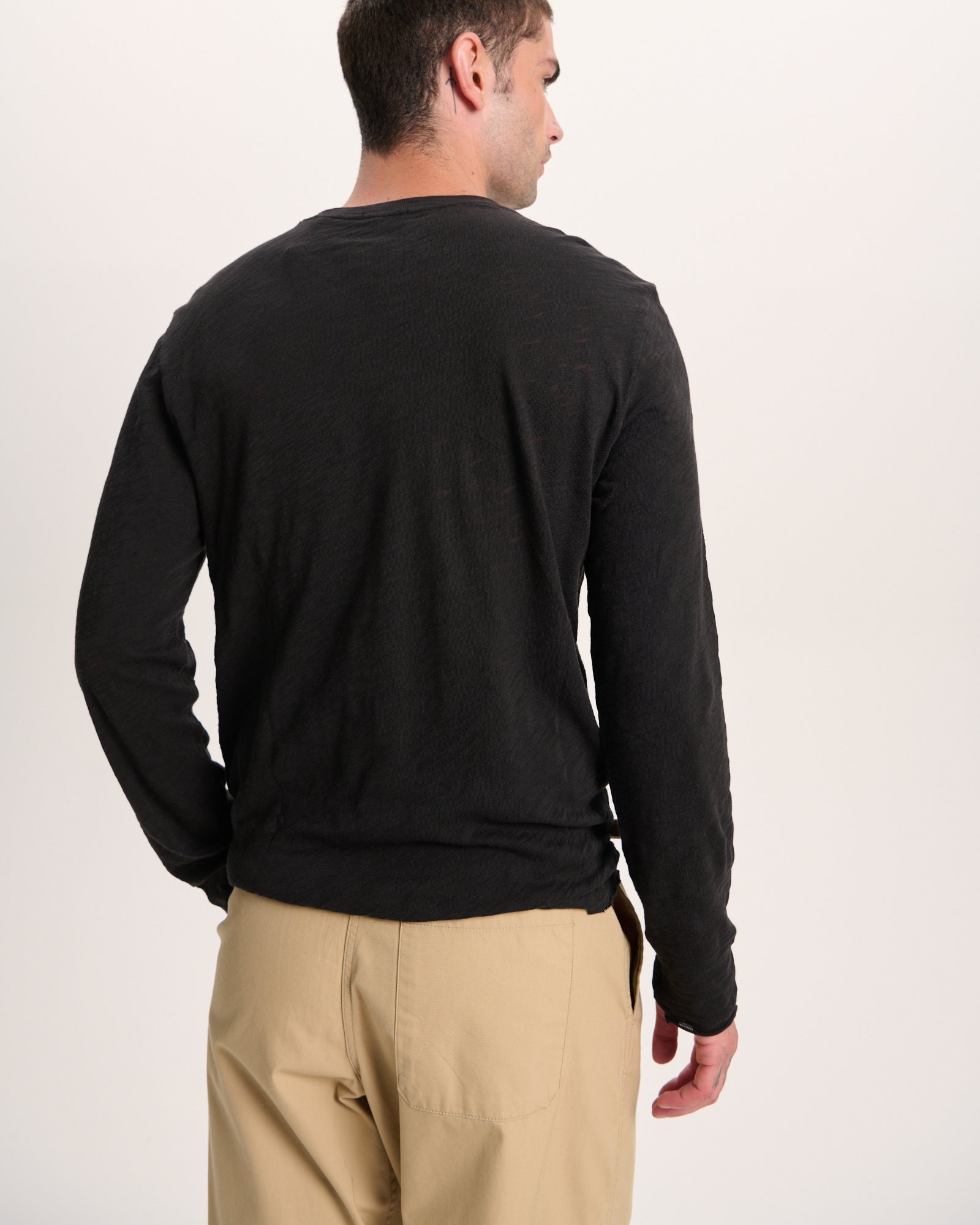 Slub Jersey Long Sleeve Destroyed Wash Tee - Black - Image 3