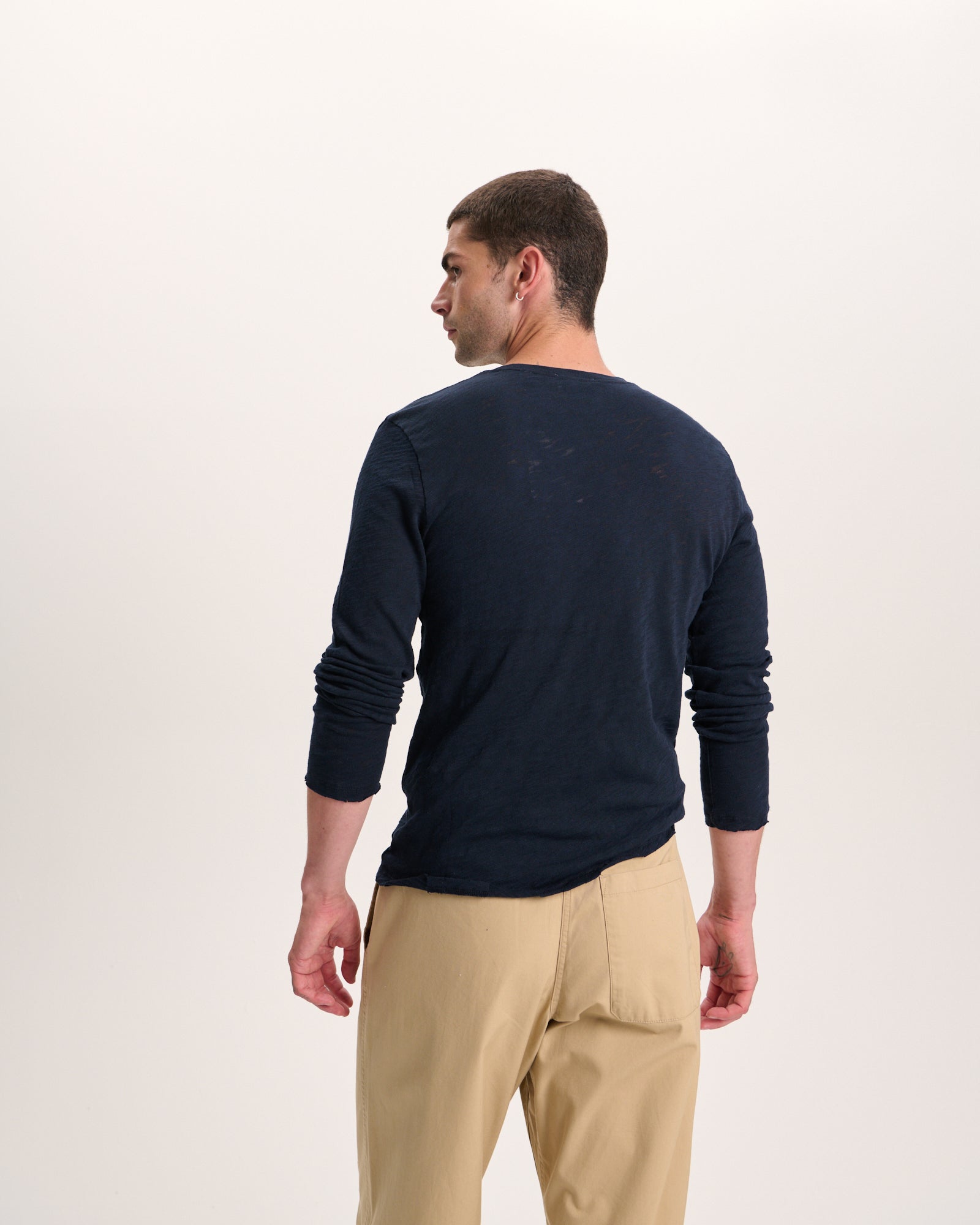 Slub Jersey Long Sleeve Destroyed Wash Tee - Midnight - Image 5