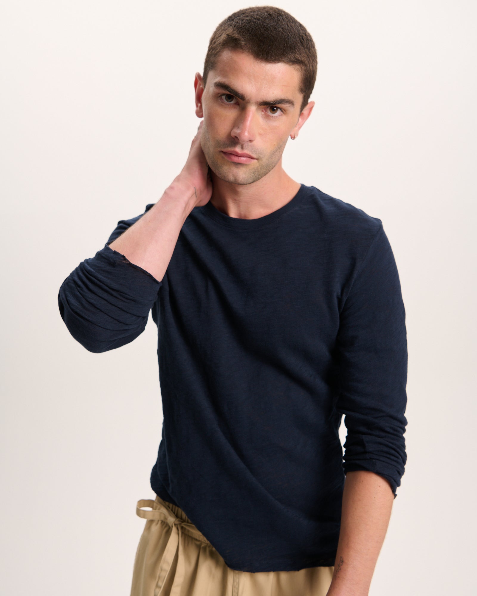 Slub Jersey Long Sleeve Destroyed Wash Tee - Midnight - Image 2