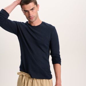 Slub Jersey Long Sleeve Destroyed Wash Tee - Midnight