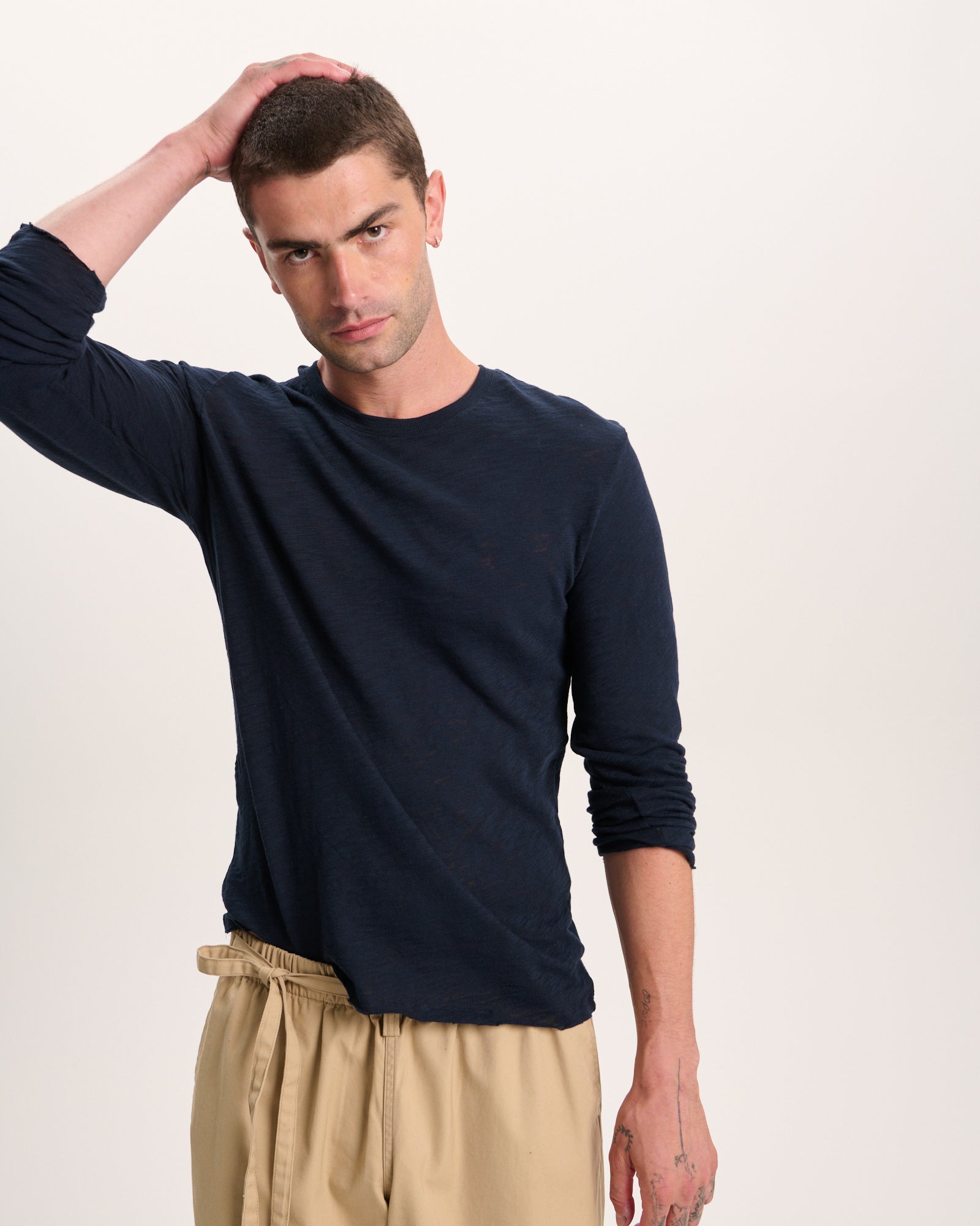 Slub Jersey Long Sleeve Destroyed Wash Tee - Midnight
