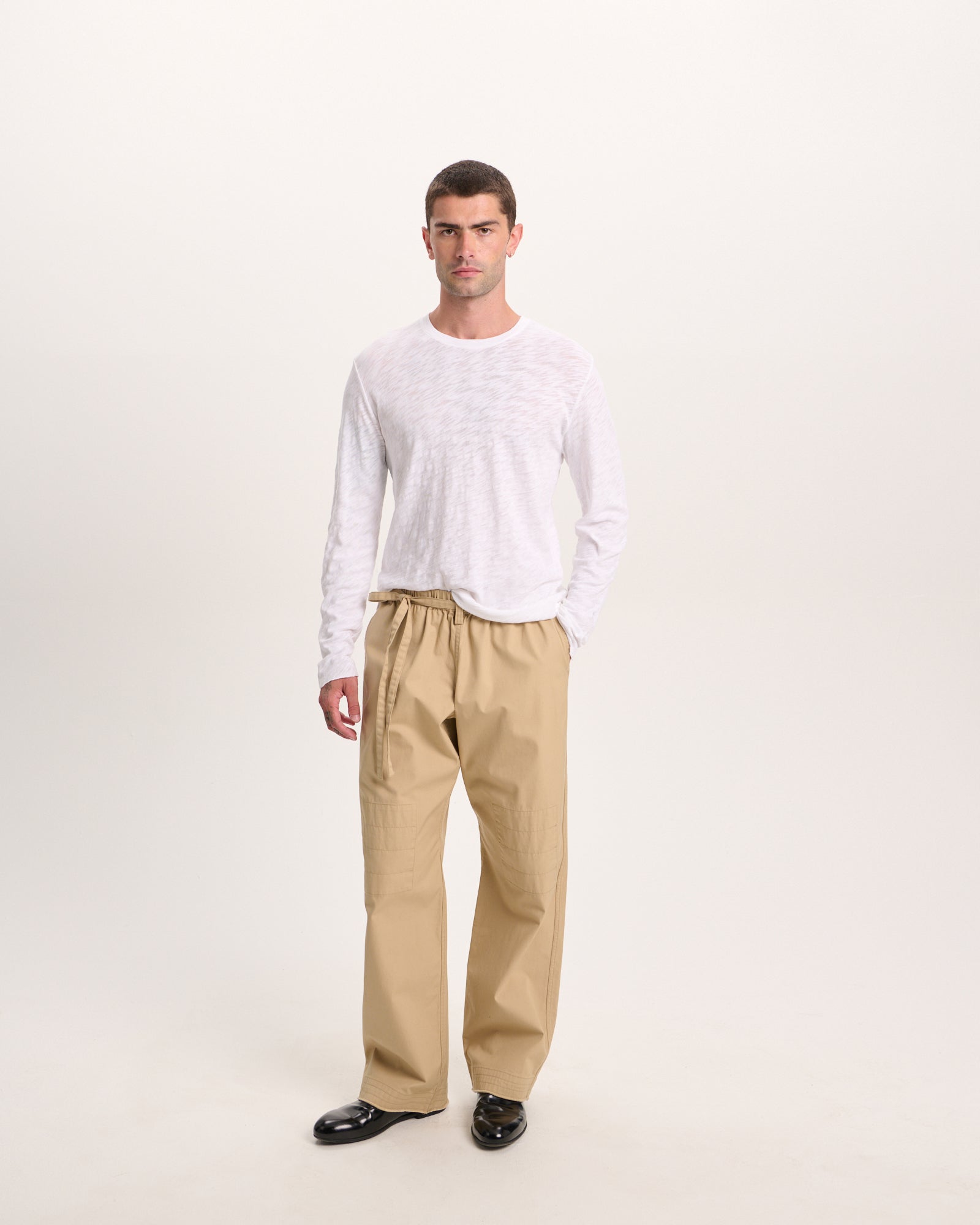 Slub Jersey Long Sleeve Destroyed Wash Tee - White - Image 2