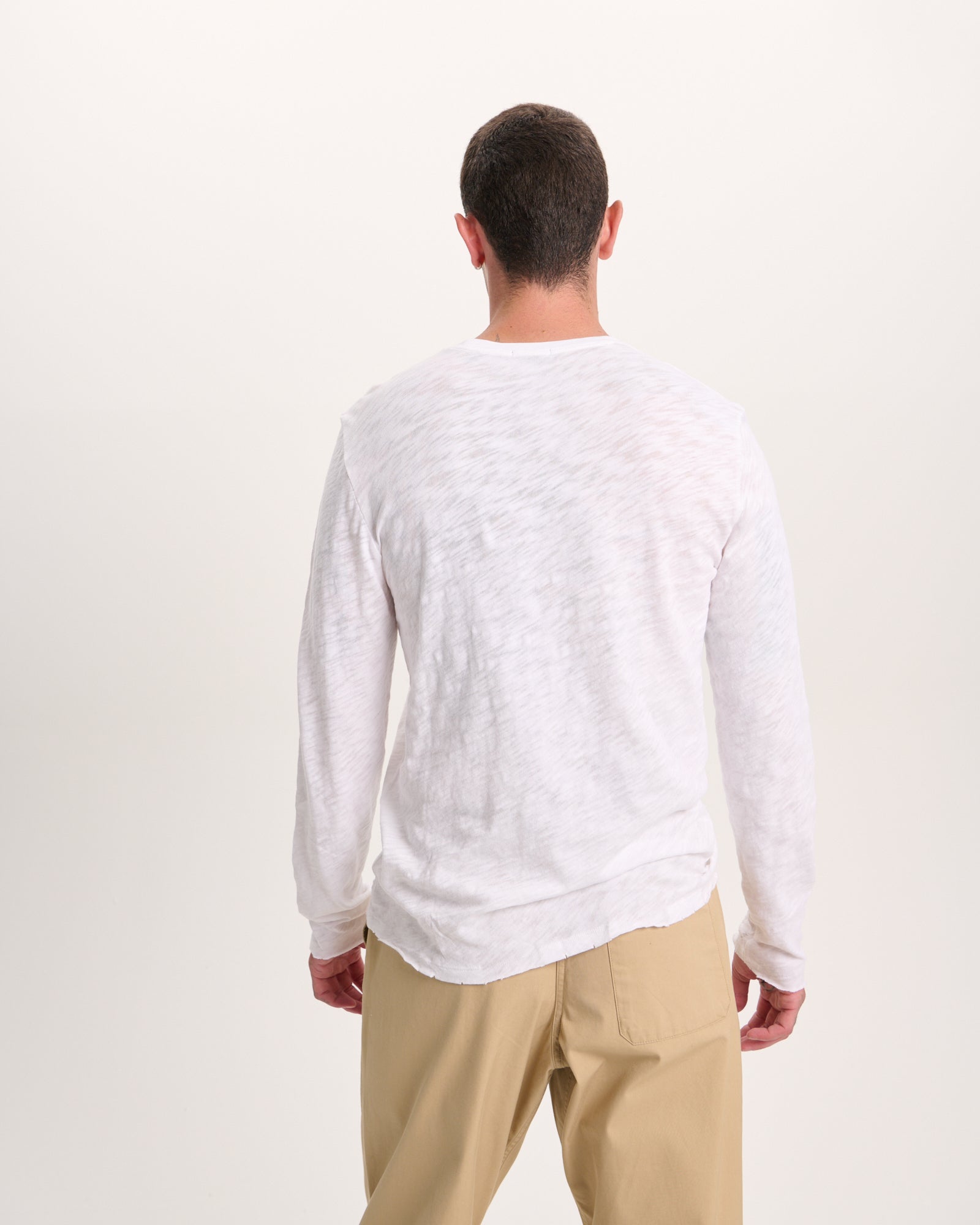 Slub Jersey Long Sleeve Destroyed Wash Tee - White - Image 4