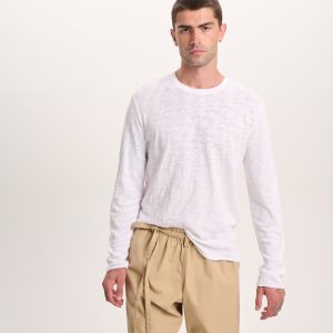 Slub Jersey Long Sleeve Destroyed Wash Tee - White