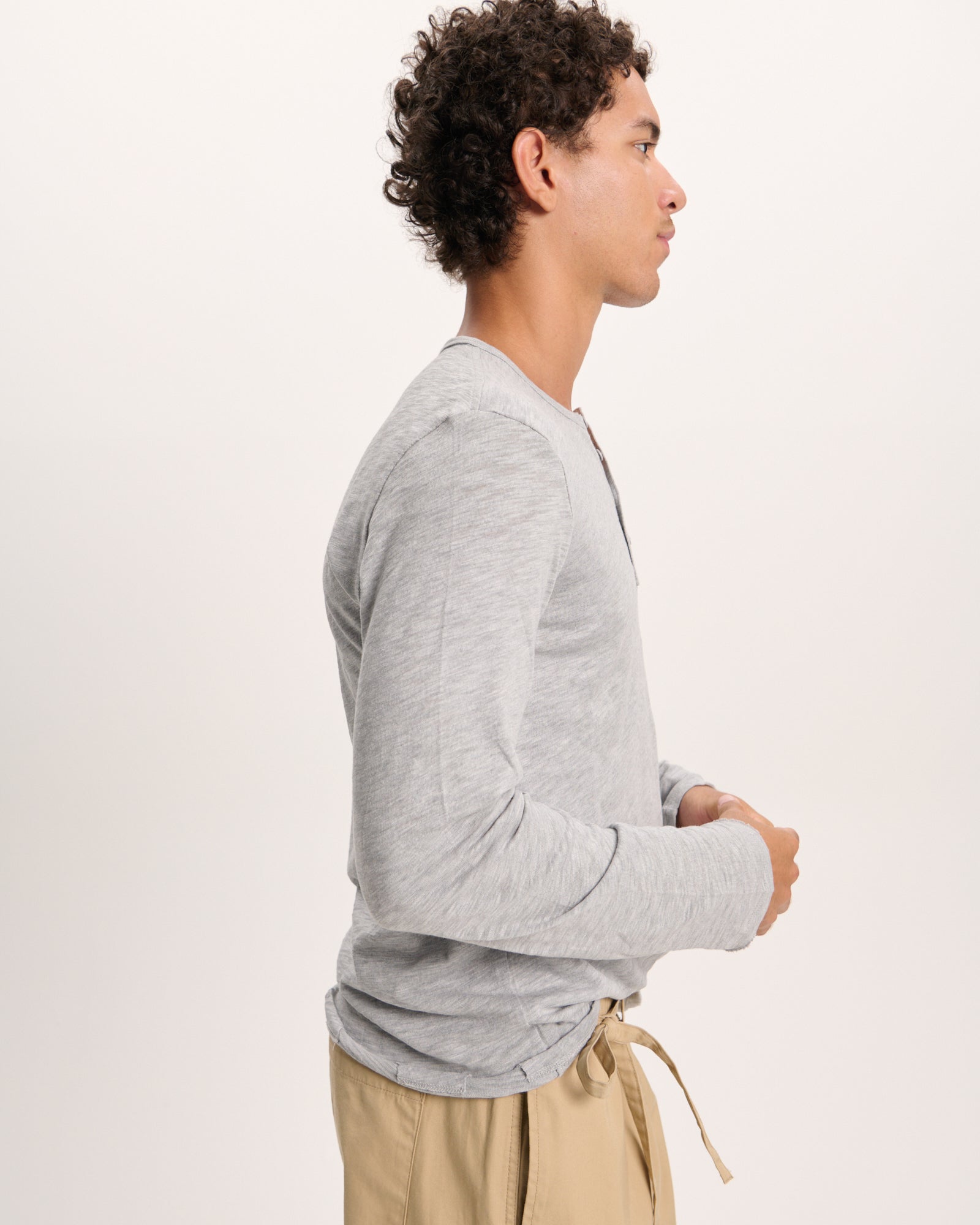 Slub Jersey Destroyed Wash Henley - Heather Grey - Image 4
