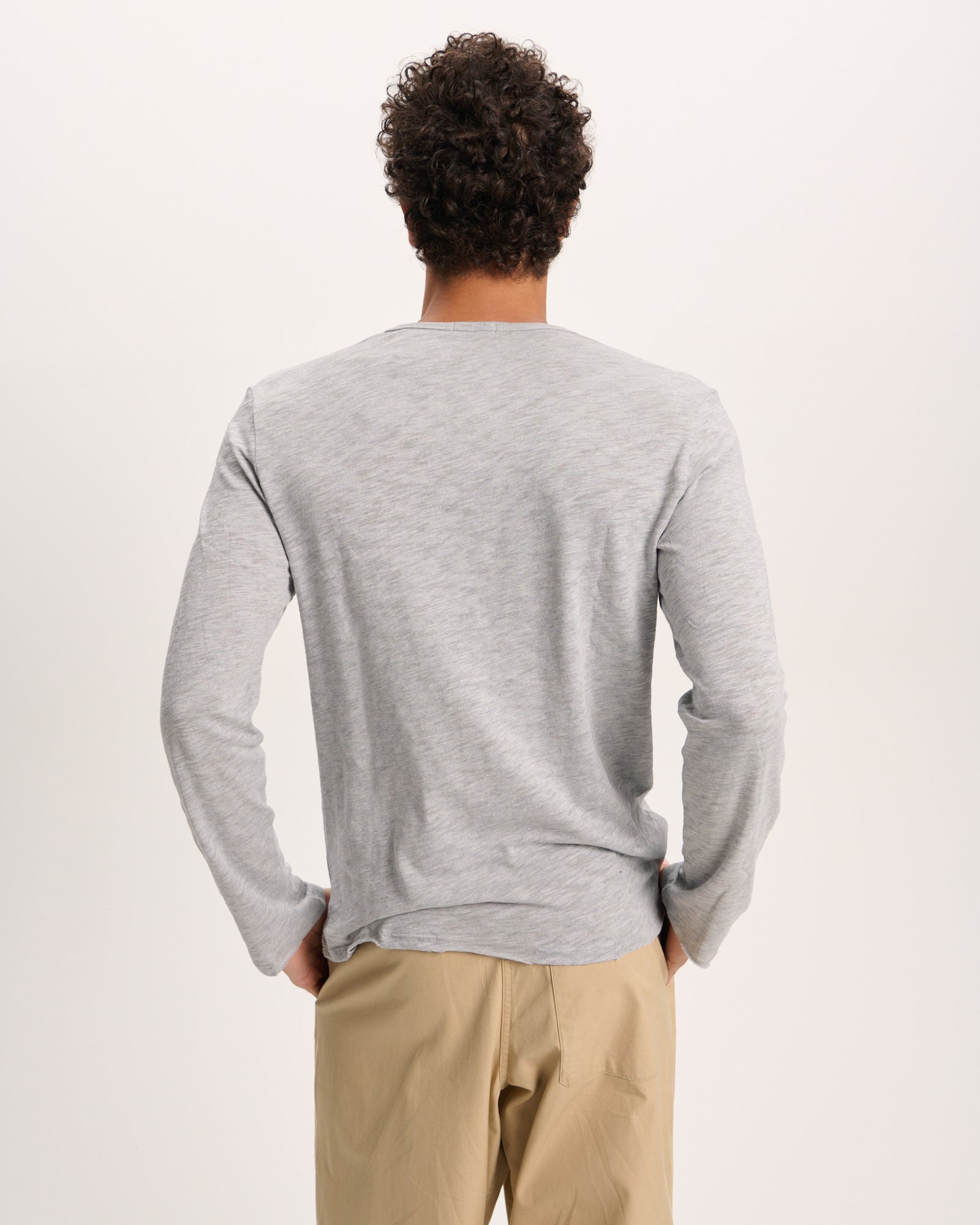 Slub Jersey Destroyed Wash Henley - Heather Grey - Image 6