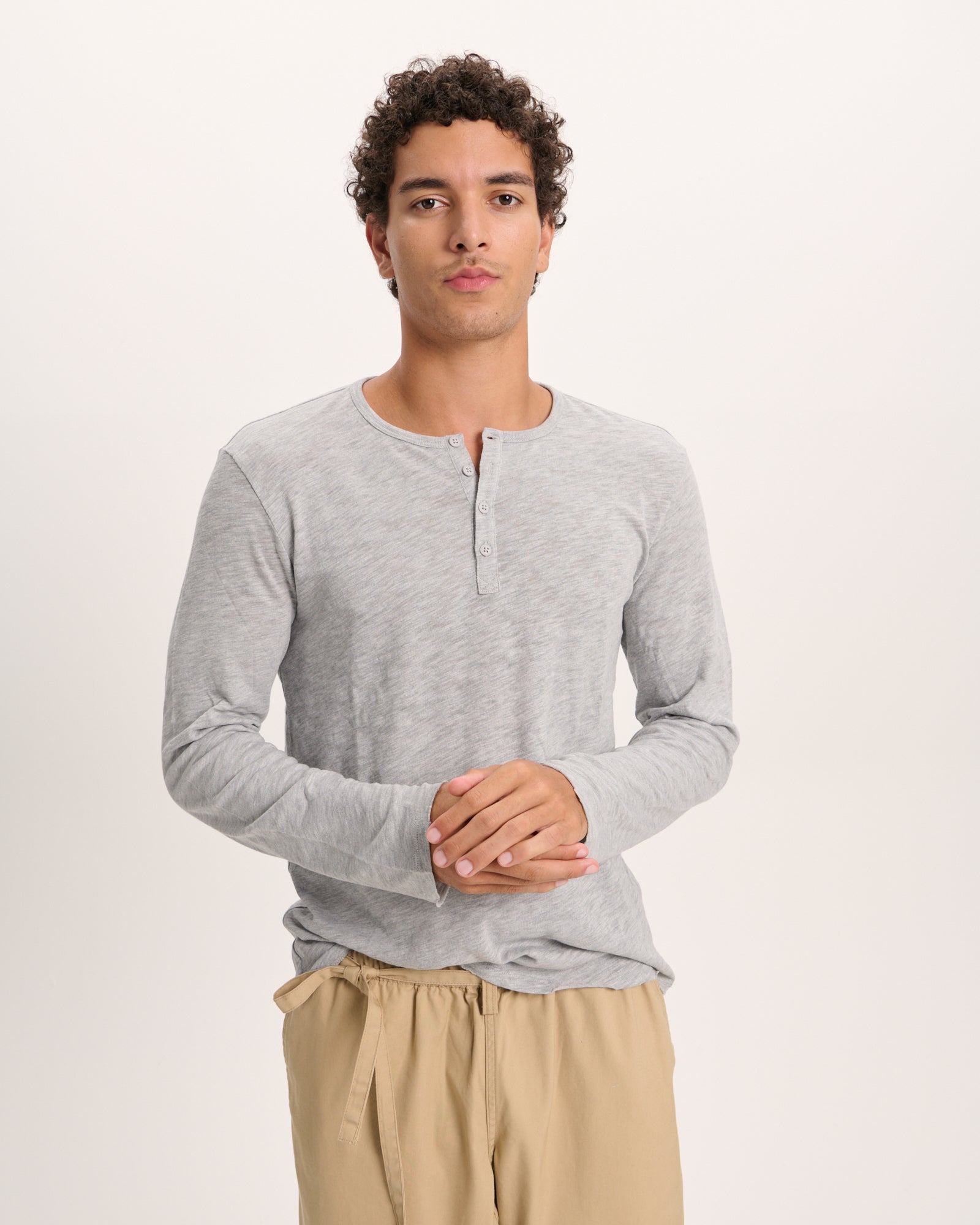 Slub Jersey Destroyed Wash Henley - Heather Grey - Image 2