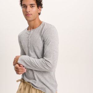 Slub Jersey Destroyed Wash Henley - Heather Grey