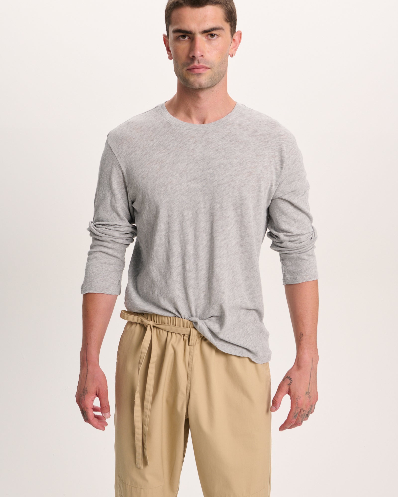 Slub Jersey Long Sleeve Destroyed Wash Tee - Heather Grey - Image 4