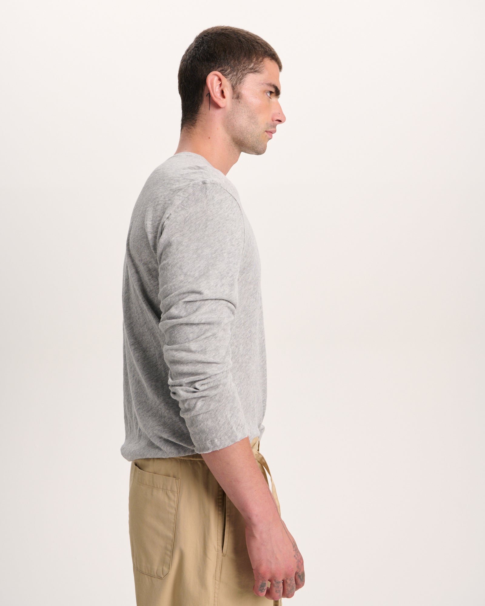 Slub Jersey Long Sleeve Destroyed Wash Tee - Heather Grey - Image 5