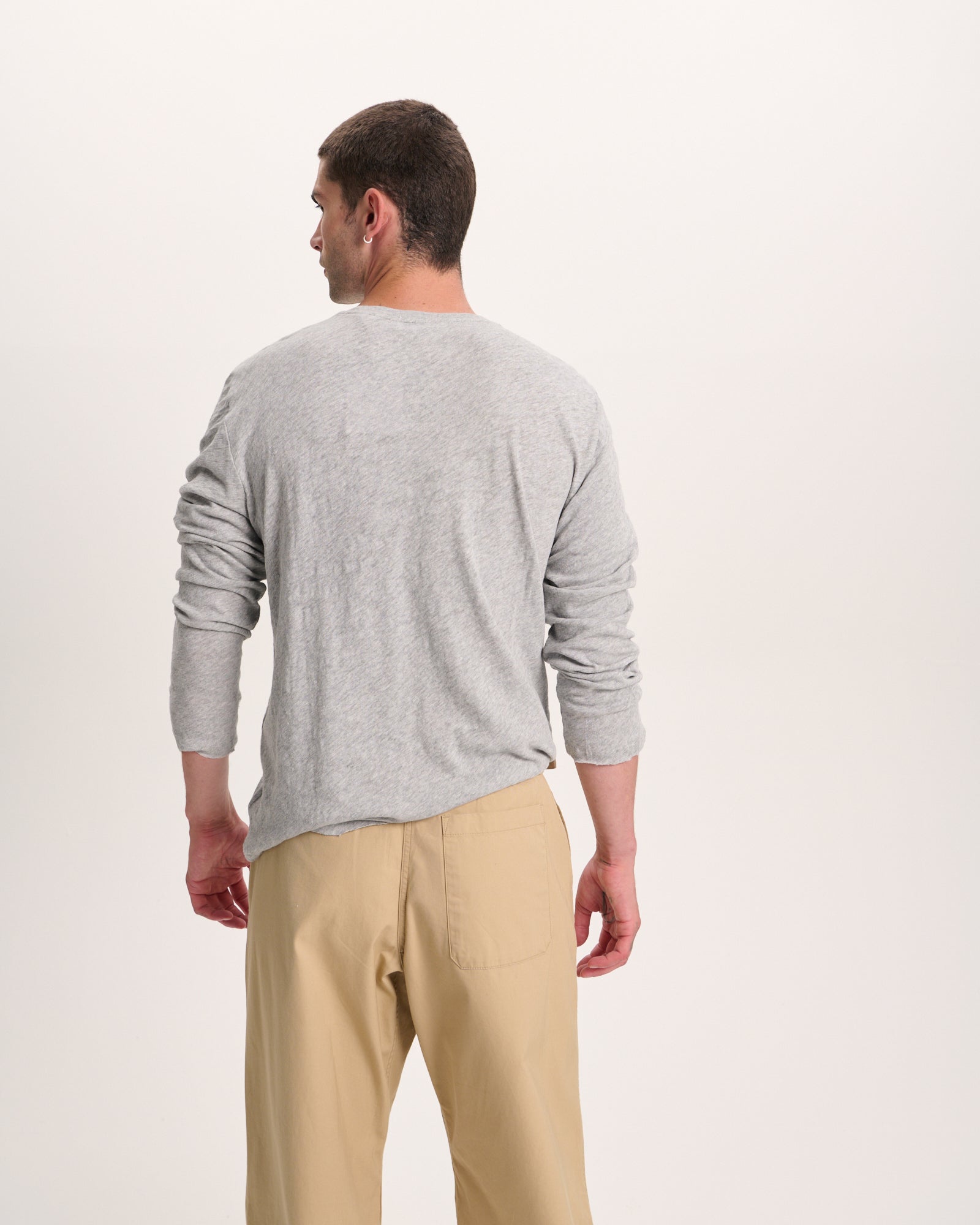 Slub Jersey Long Sleeve Destroyed Wash Tee - Heather Grey - Image 6