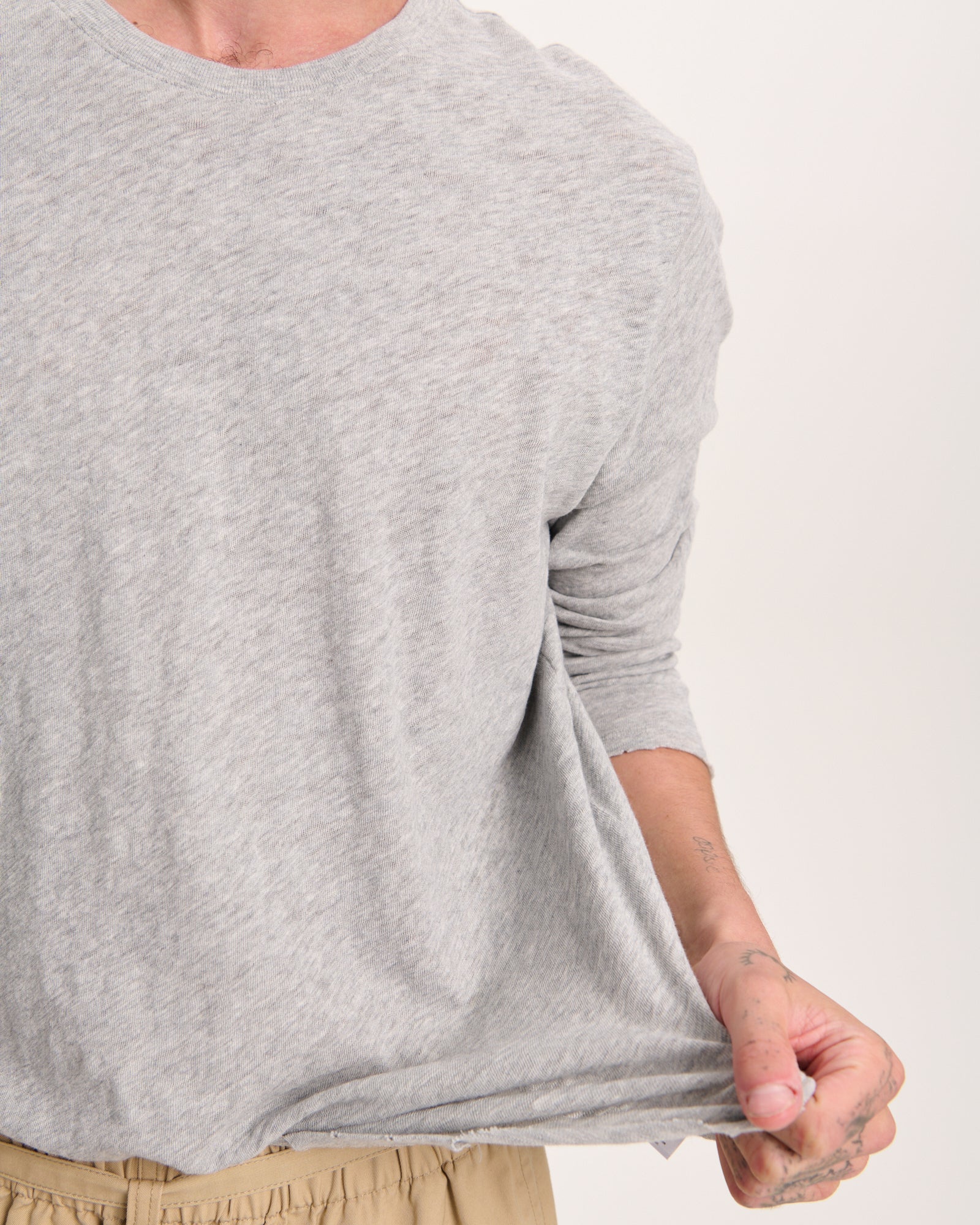 Slub Jersey Long Sleeve Destroyed Wash Tee - Heather Grey - Image 10