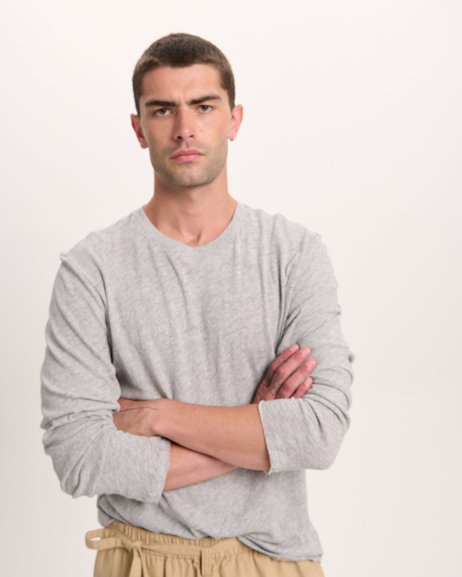 Slub Jersey Long Sleeve Destroyed Wash Tee - Heather Grey