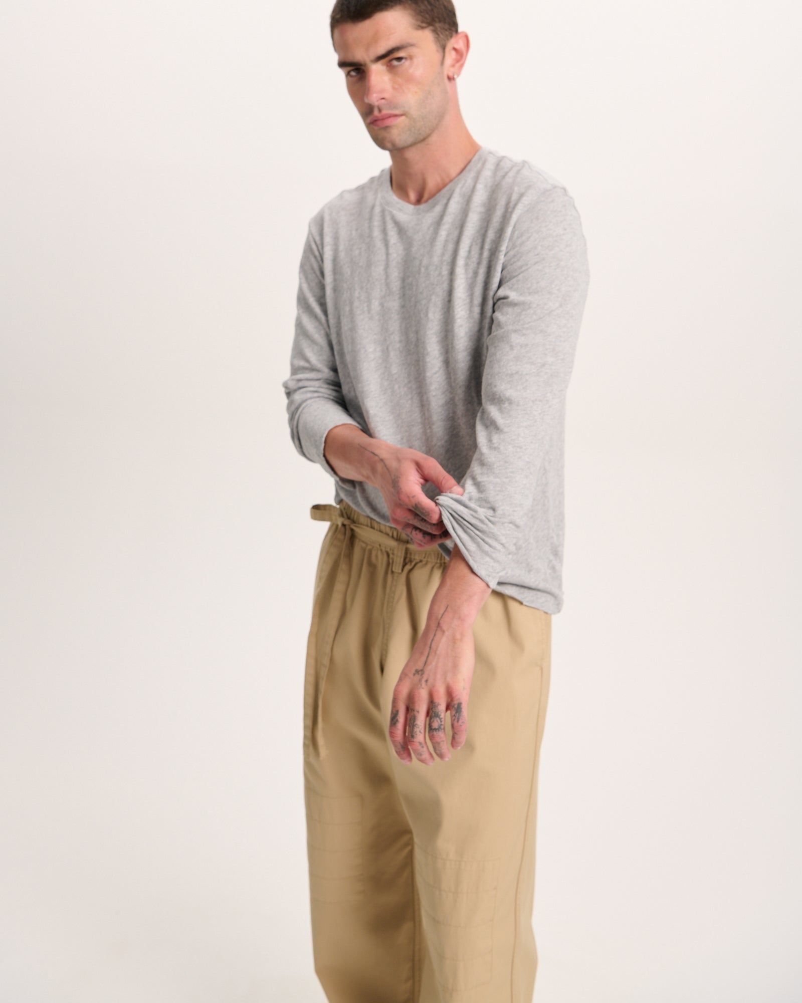 Slub Jersey Long Sleeve Destroyed Wash Tee - Heather Grey - Image 3