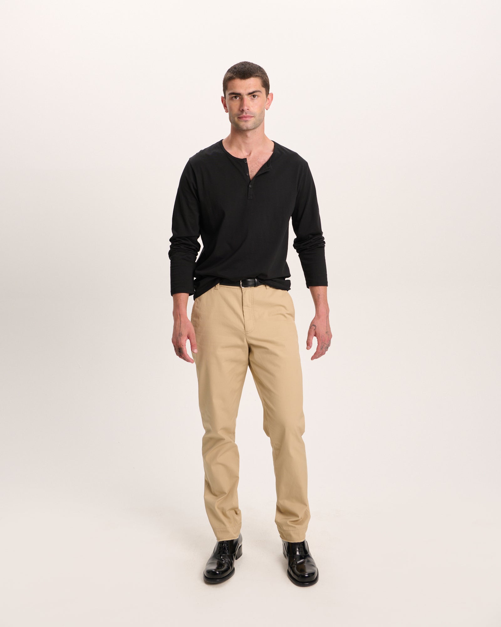 Classic Jersey Long Sleeve Henley - Black - Image 3