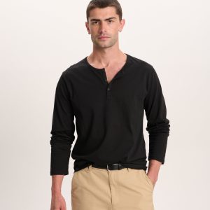 Classic Jersey Long Sleeve Henley - Black