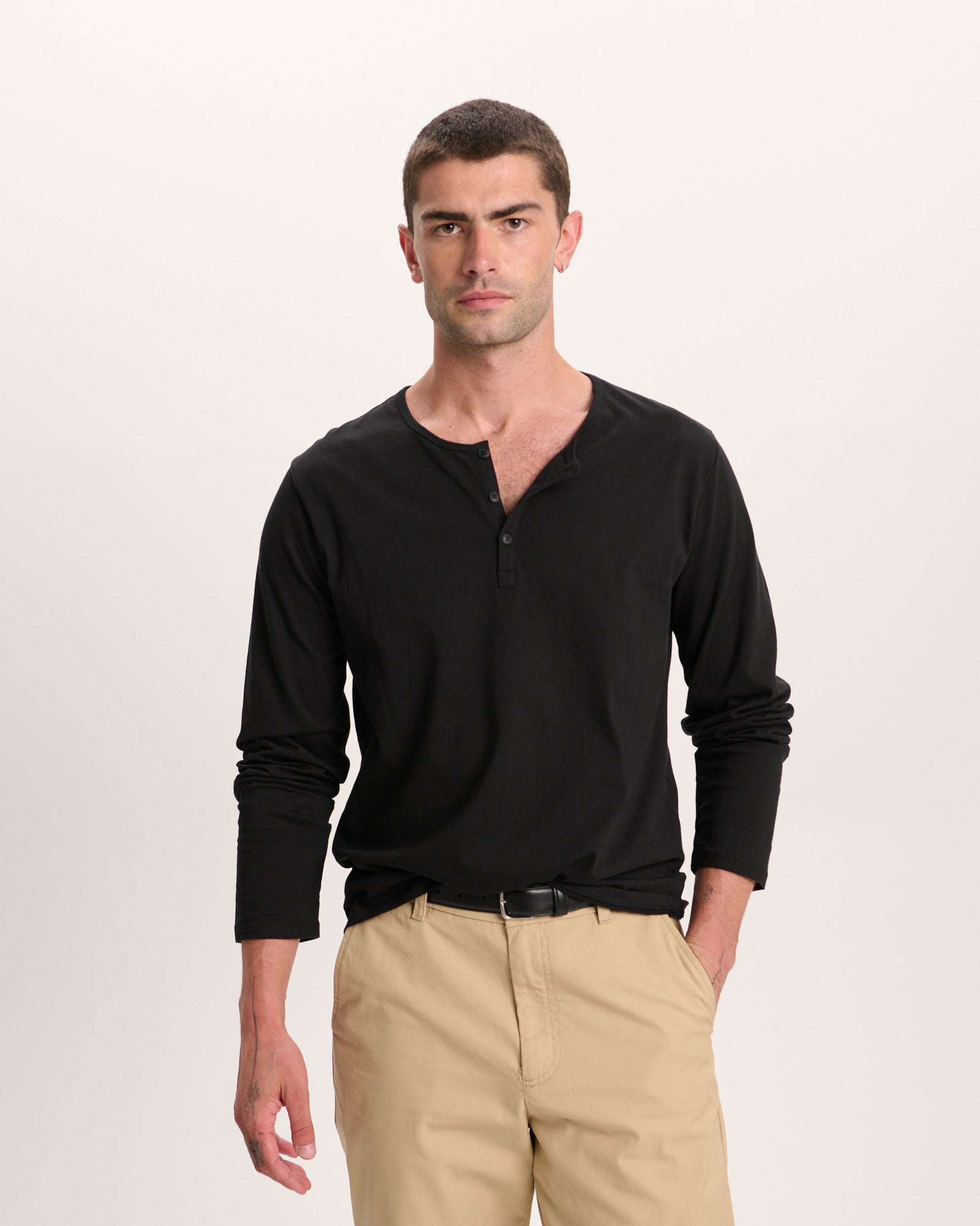 Classic Jersey Long Sleeve Henley - Black