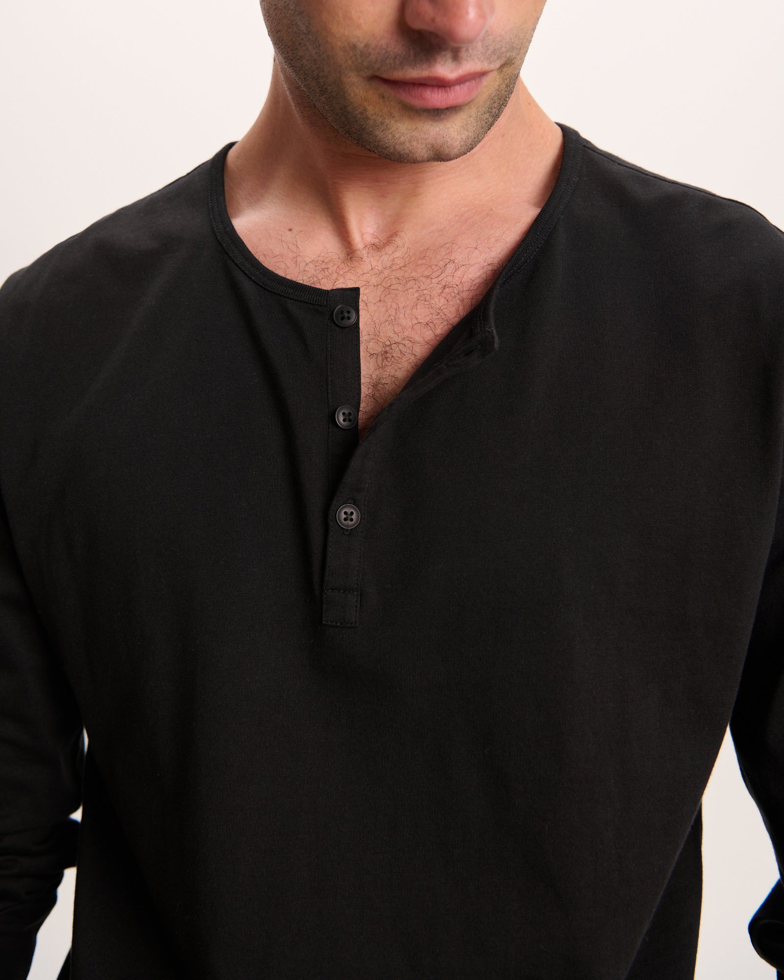 Classic Jersey Long Sleeve Henley - Black - Image 5