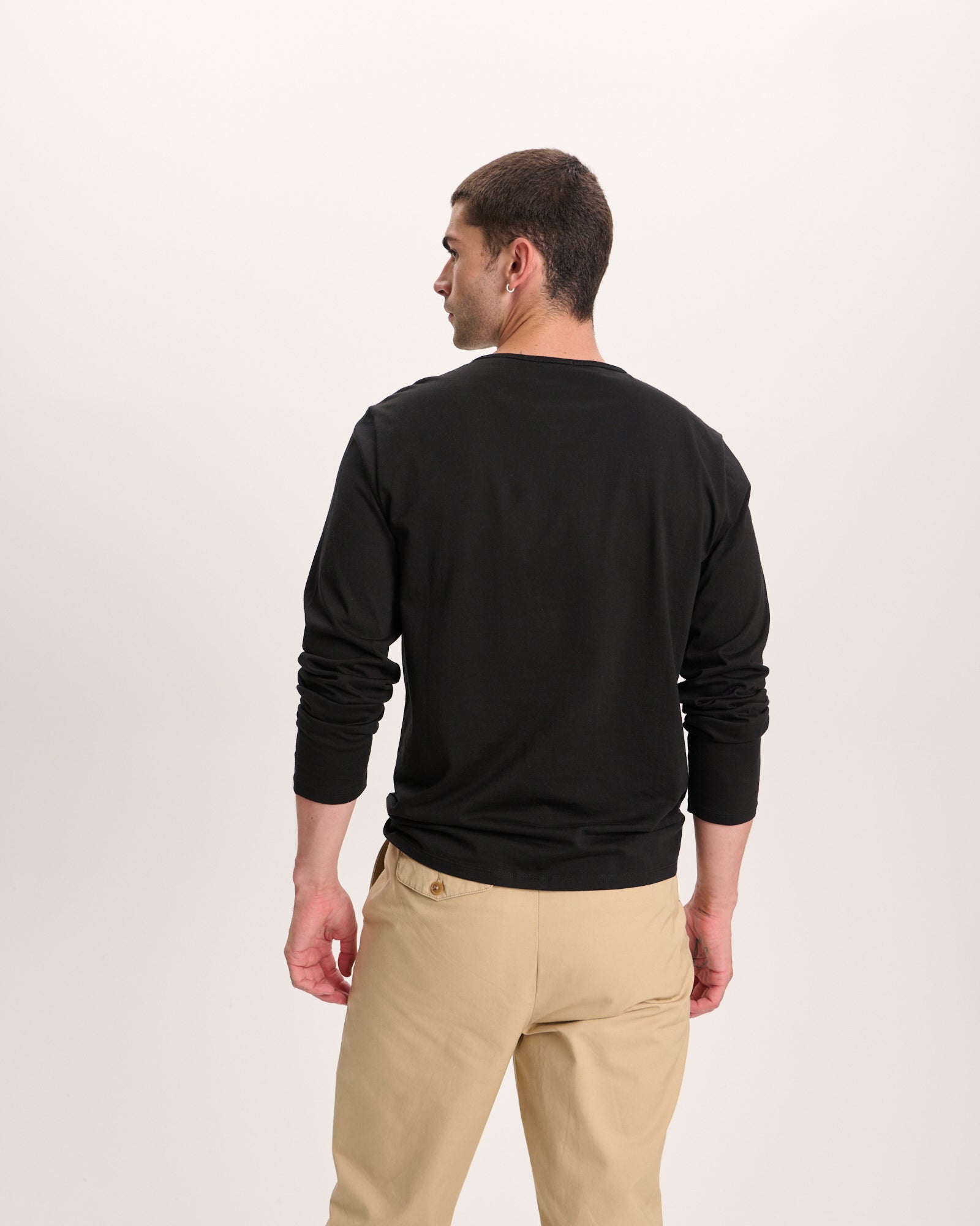 Classic Jersey Long Sleeve Henley - Black - Image 4