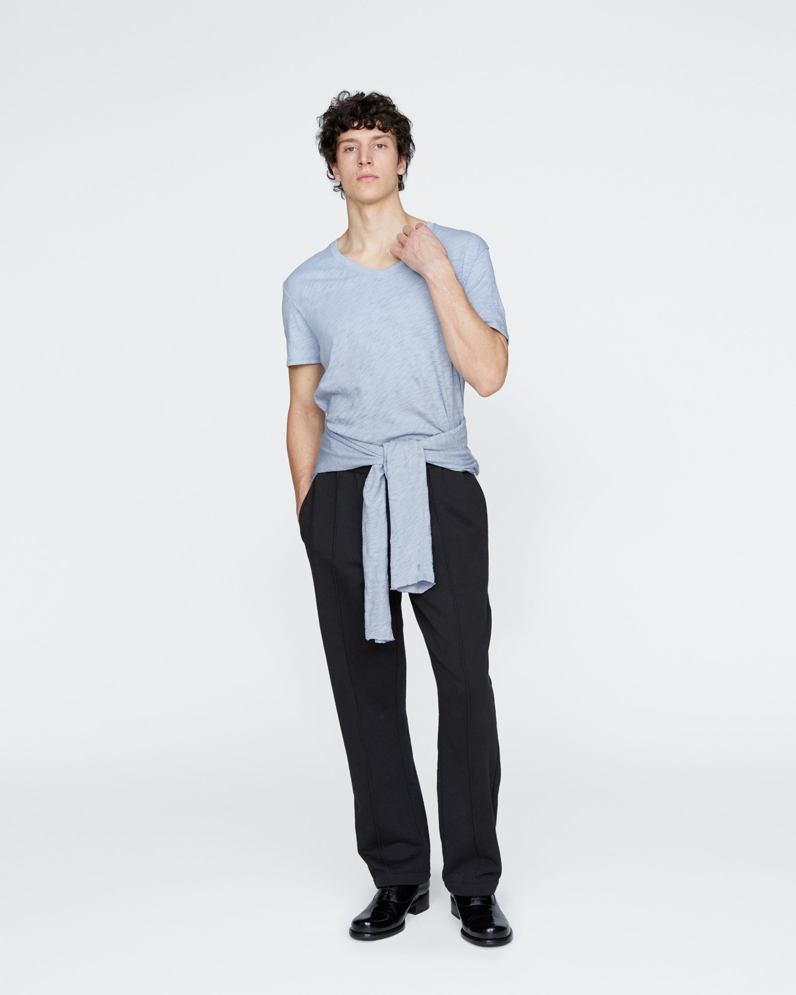 Slub Jersey V-Neck Tee - Cool Water - Image 2