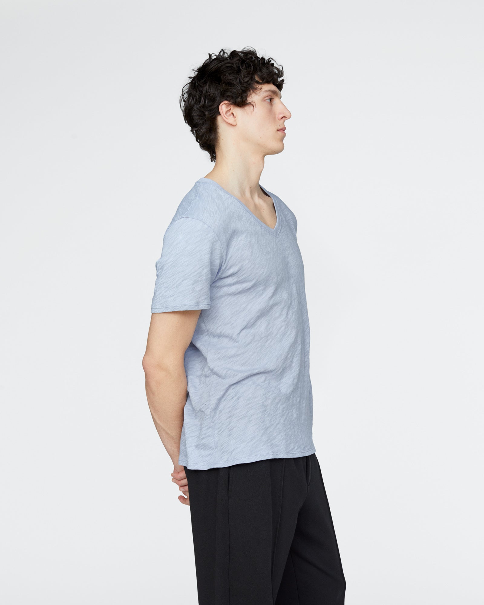 Slub Jersey V-Neck Tee - Cool Water - Image 3