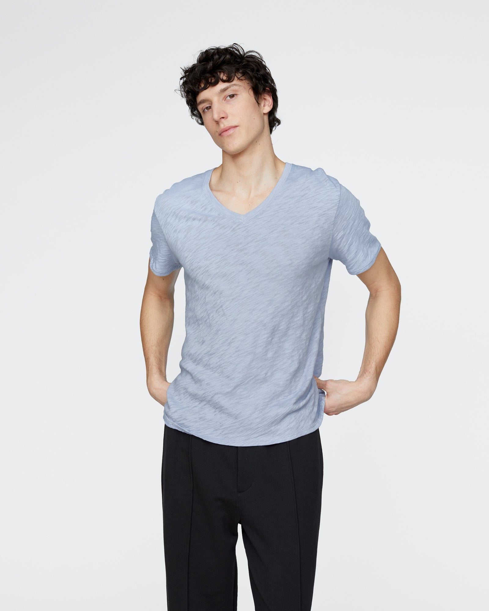 Slub Jersey V-Neck Tee - Cool Water
