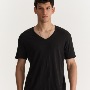Vintage Jersey Cut Off V-Neck Tee - Black
