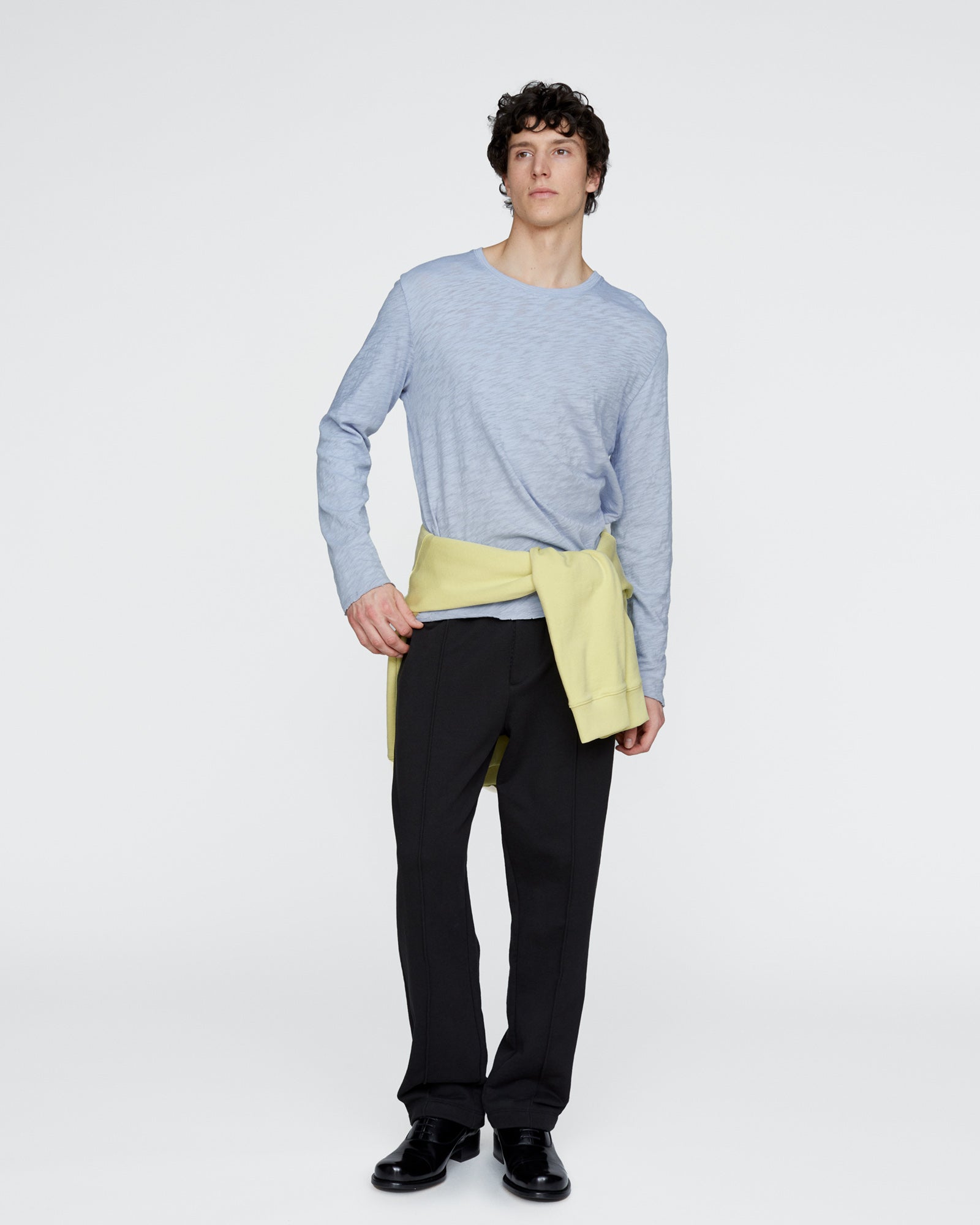 Slub Jersey Long Sleeve Destroyed Wash Tee - Cool Water - Image 2