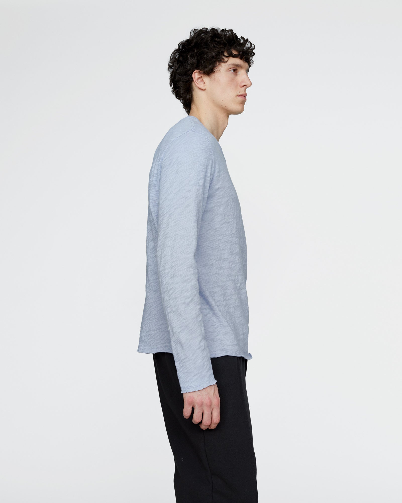 Slub Jersey Long Sleeve Destroyed Wash Tee - Cool Water - Image 3