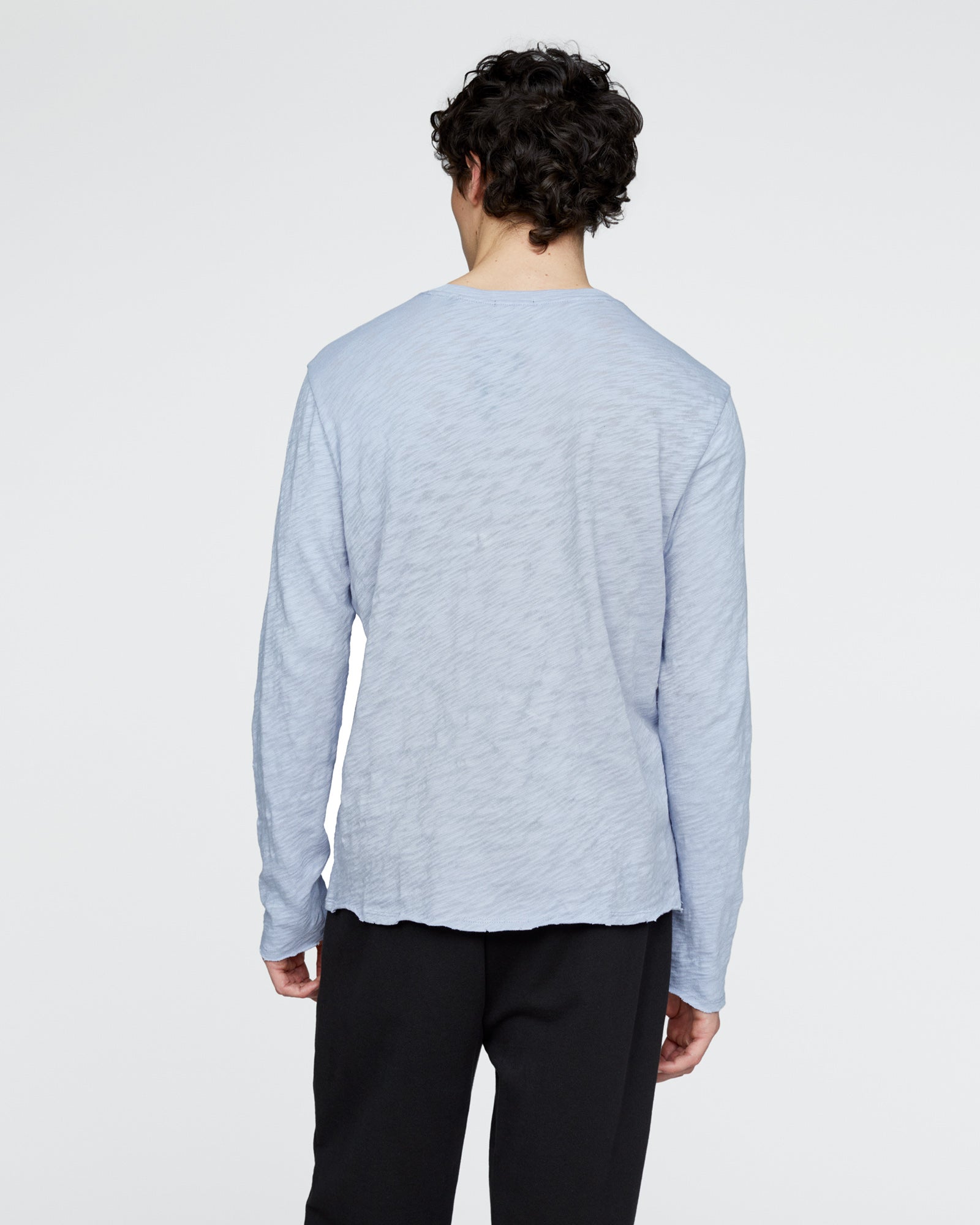 Slub Jersey Long Sleeve Destroyed Wash Tee - Cool Water - Image 4