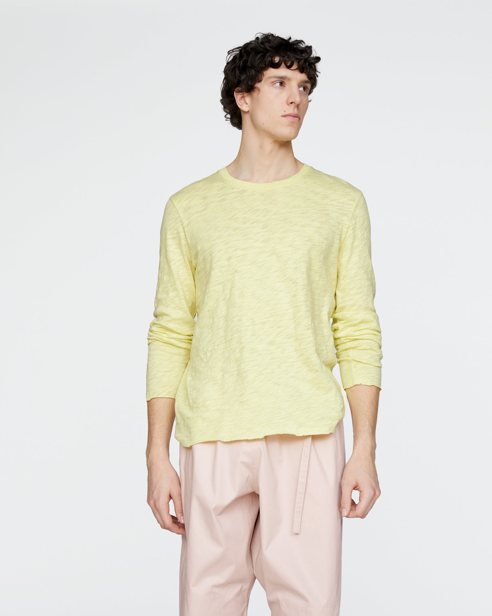 Slub Jersey Long Sleeve Destroyed Wash Tee - Mellow Yellow
