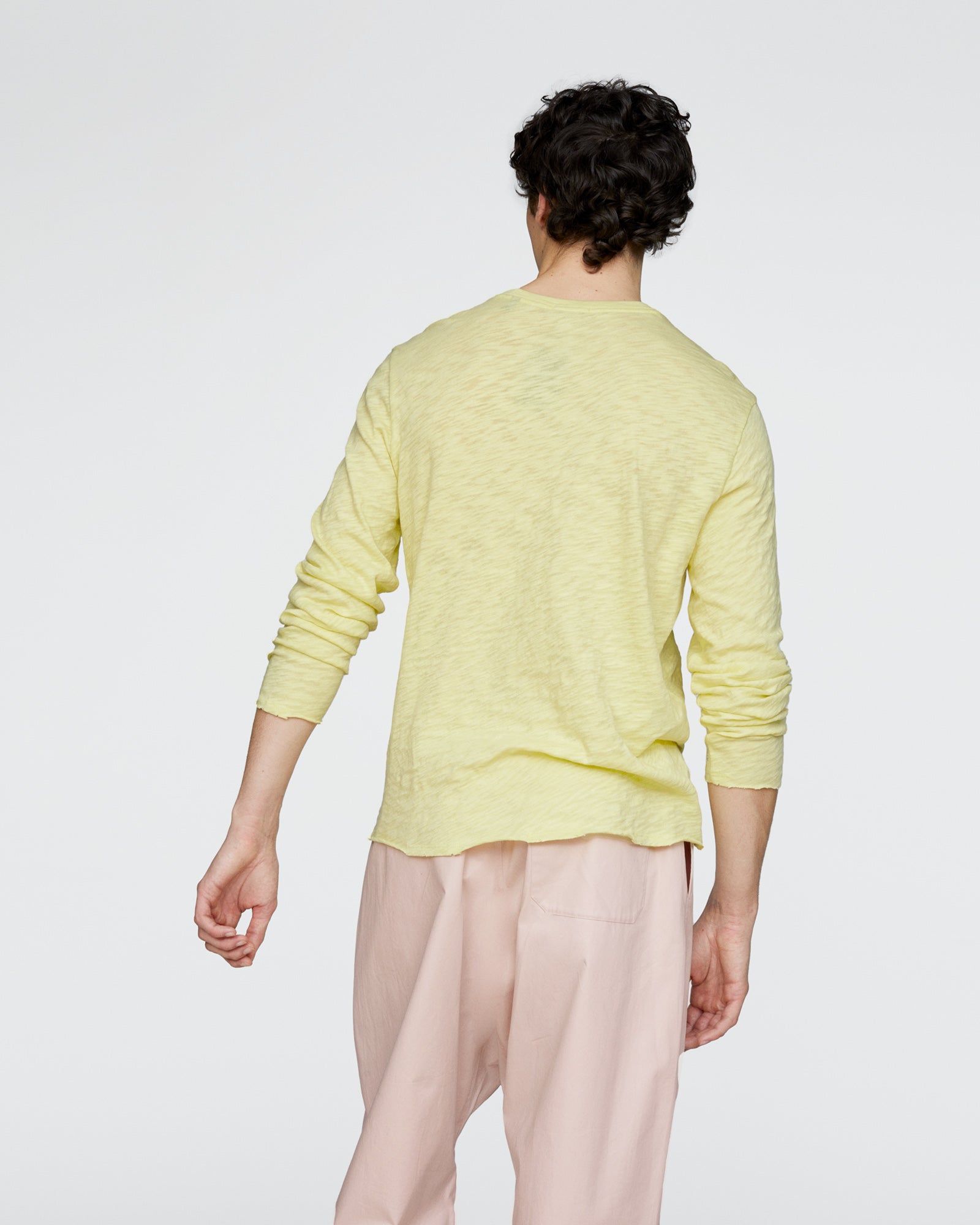 Slub Jersey Long Sleeve Destroyed Wash Tee - Mellow Yellow - Image 3