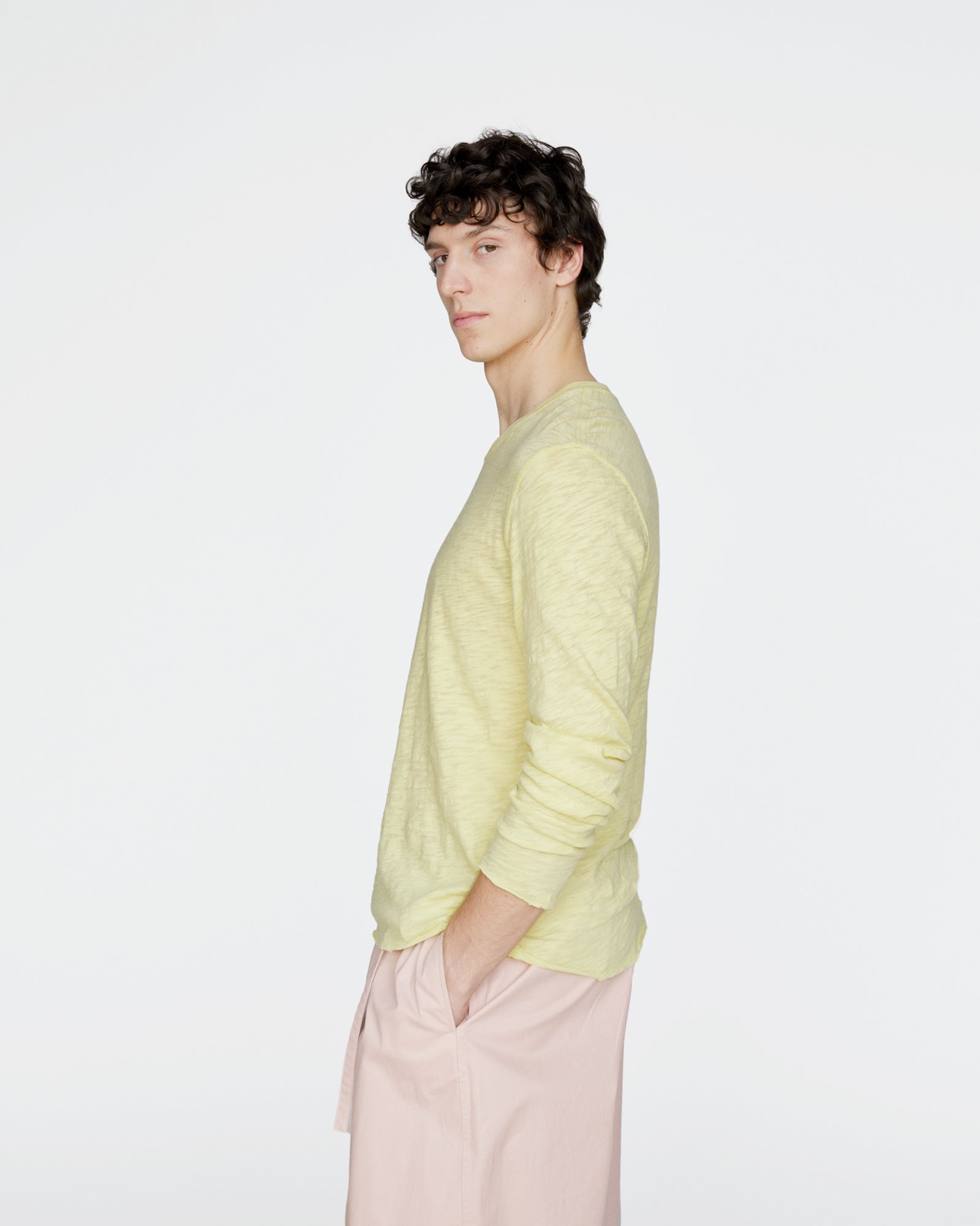 Slub Jersey Long Sleeve Destroyed Wash Tee - Mellow Yellow - Image 2